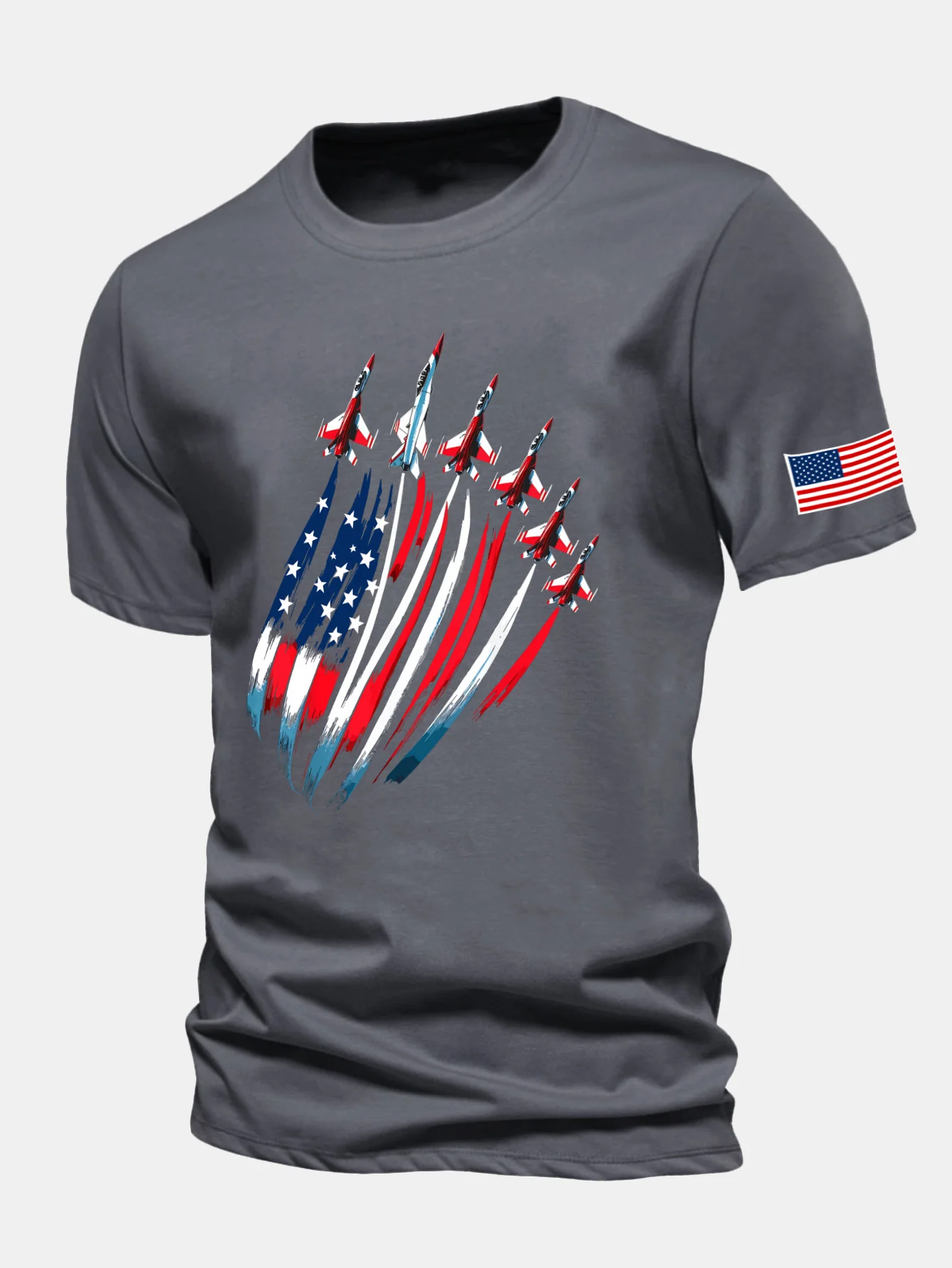 Regular Fit T-Shirt aus Baumwolle mit Fighter Jets und USA-Flaggen-Print - Image 8