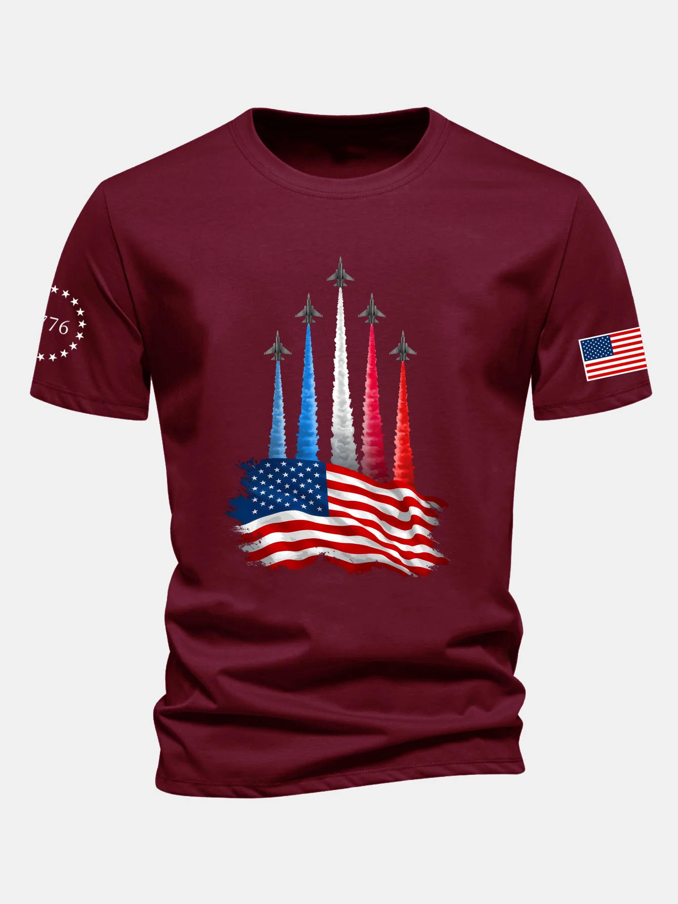 Regular Fit T-Shirt mit Kampfflugzeugen und USA-Flaggen-Print aus Baumwolle - Image 11