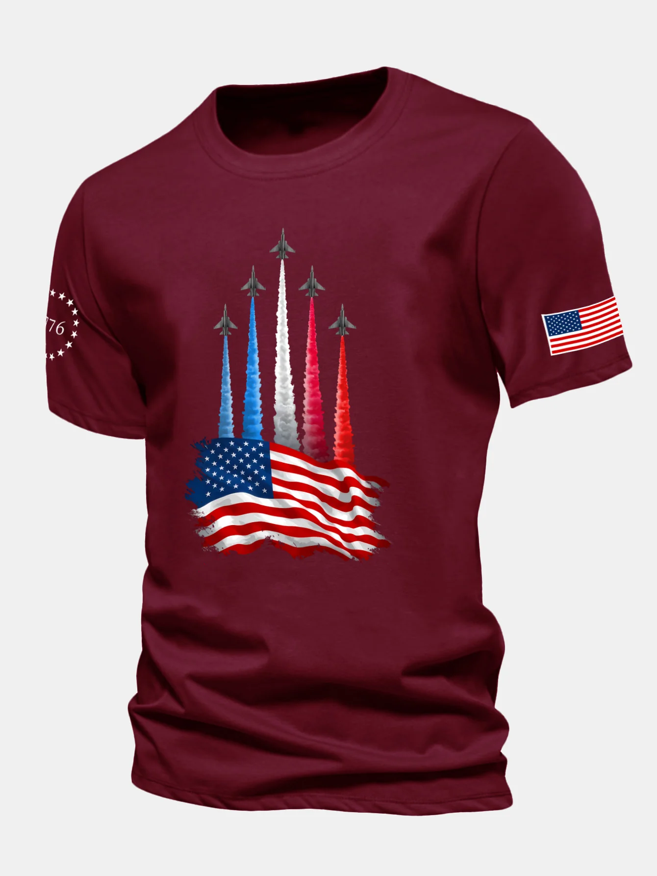 Regular Fit T-Shirt mit Kampfflugzeugen und USA-Flaggen-Print aus Baumwolle - Image 12
