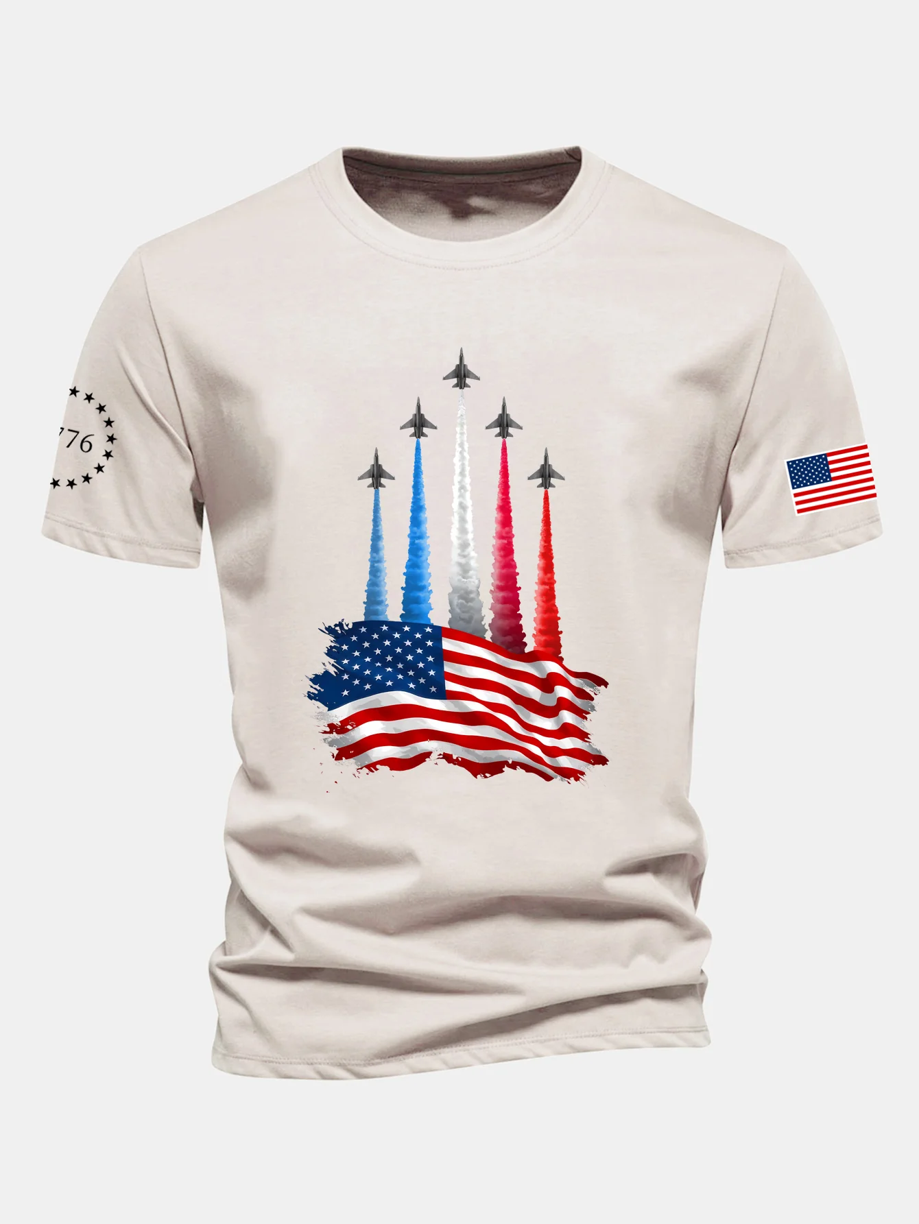 Regular Fit T-Shirt mit Kampfflugzeugen und USA-Flaggen-Print aus Baumwolle - Image 13