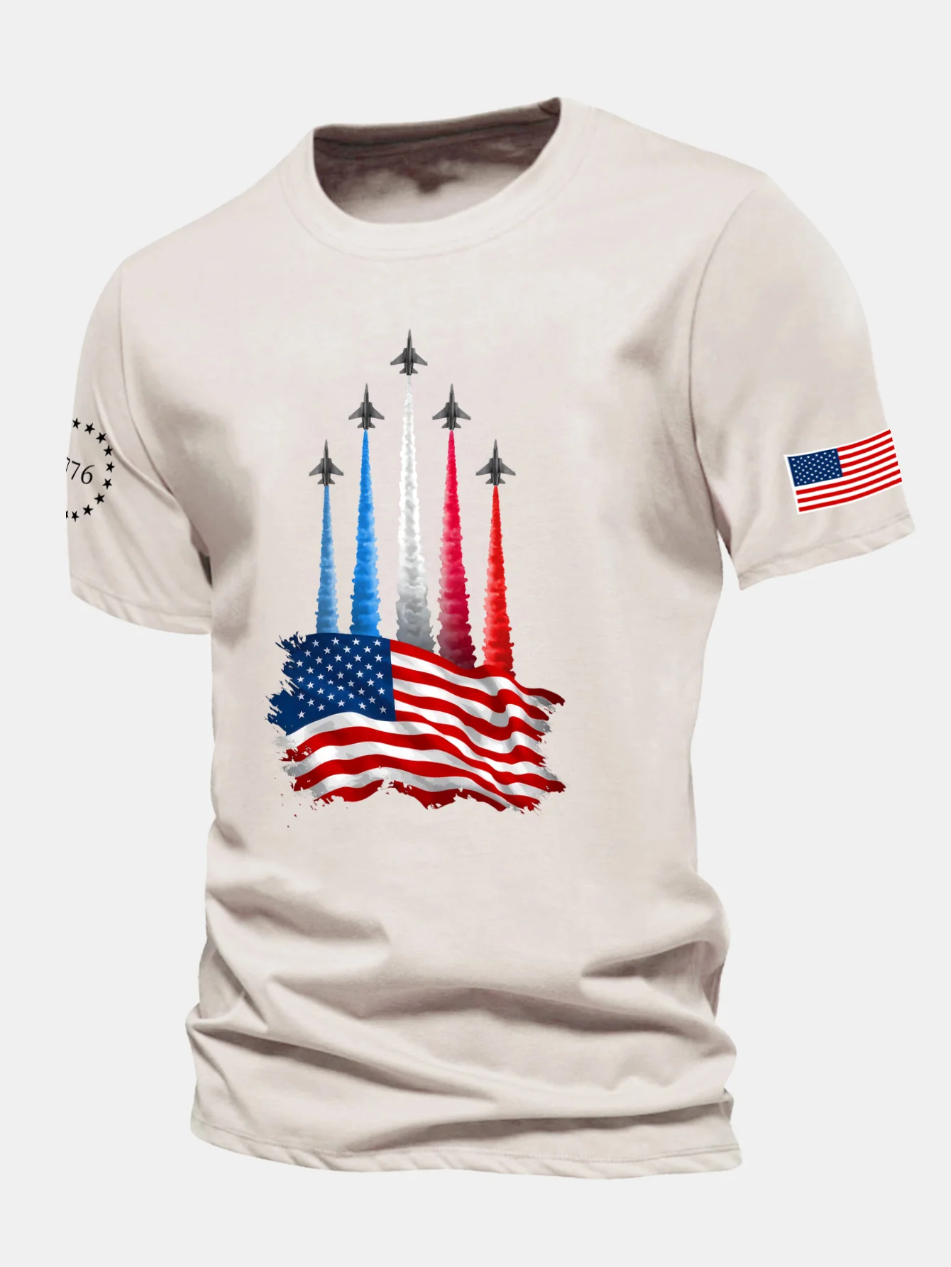 Regular Fit T-Shirt mit Kampfflugzeugen und USA-Flaggen-Print aus Baumwolle - Image 14