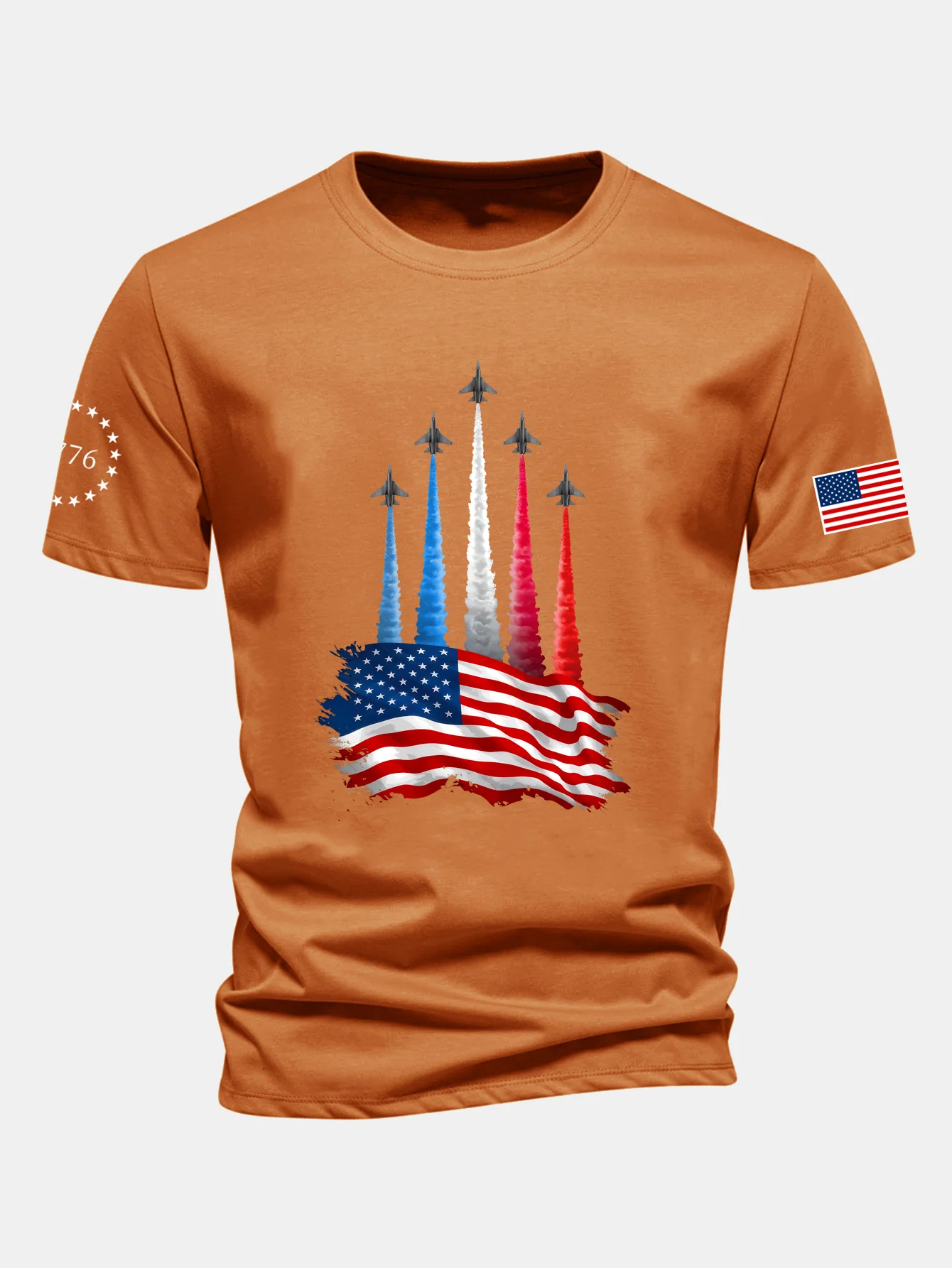 Regular Fit T-Shirt mit Kampfflugzeugen und USA-Flaggen-Print aus Baumwolle - Image 15