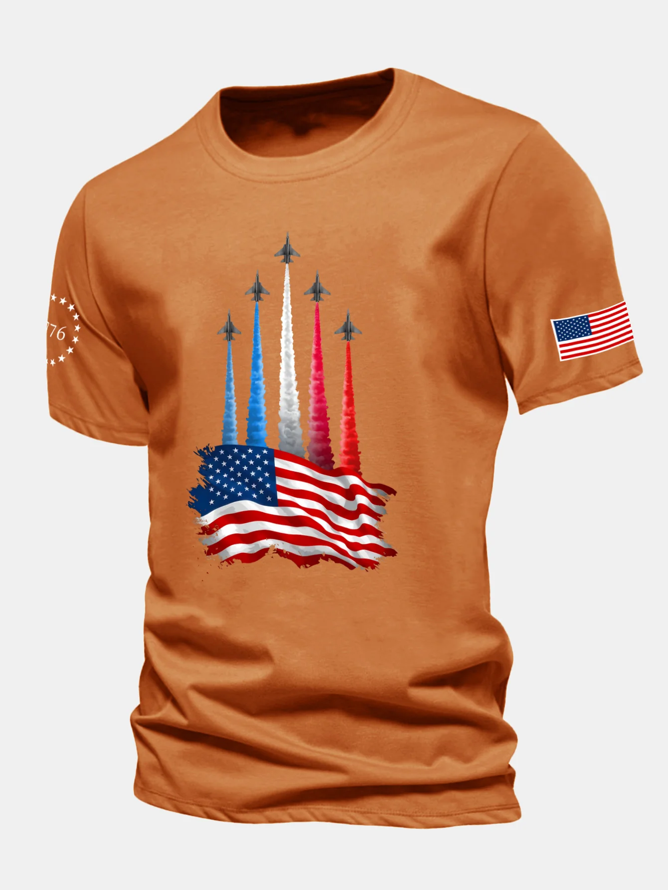 Regular Fit T-Shirt mit Kampfflugzeugen und USA-Flaggen-Print aus Baumwolle - Image 16