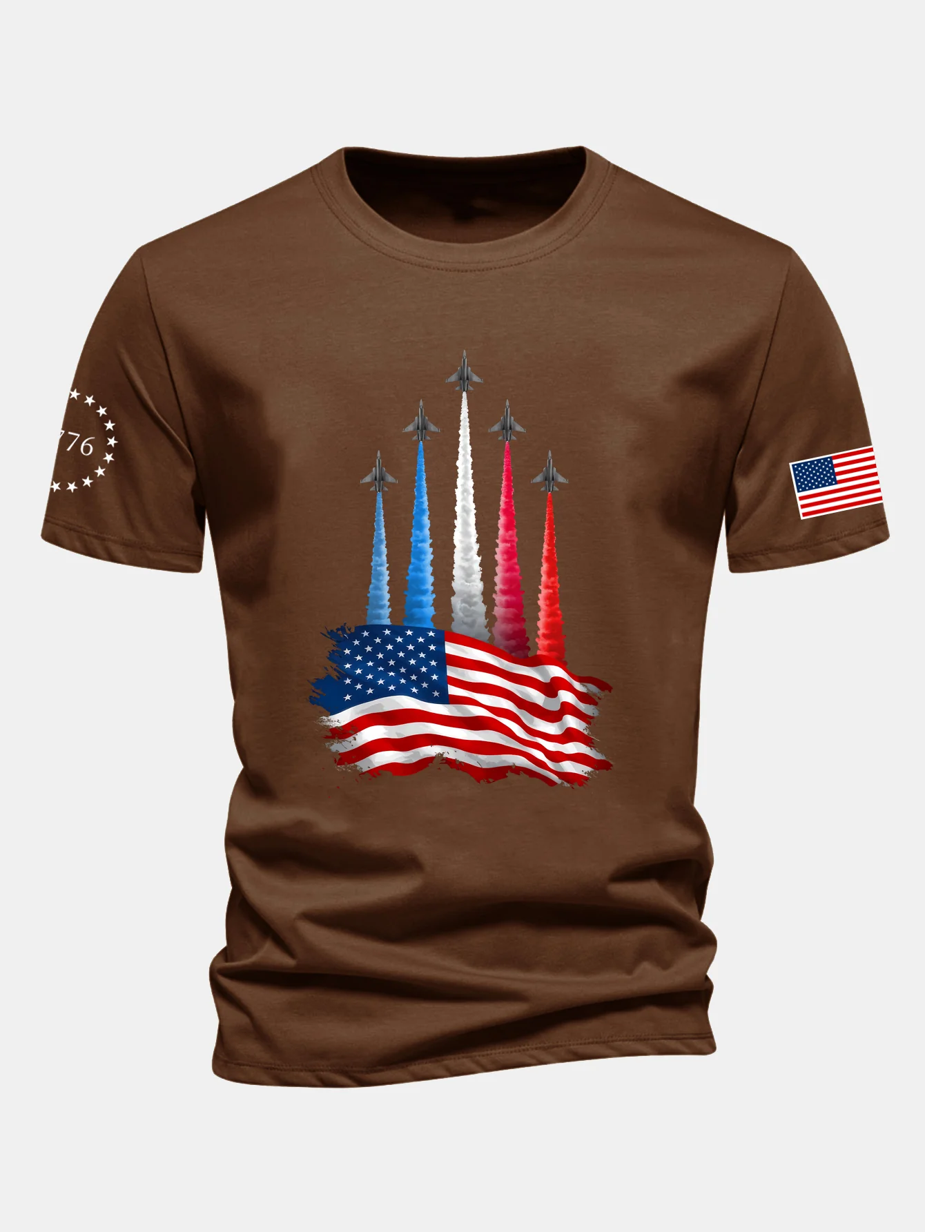 Regular Fit T-Shirt mit Kampfflugzeugen und USA-Flaggen-Print aus Baumwolle - Image 17