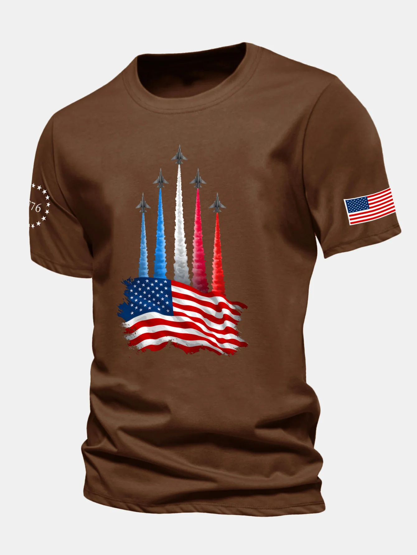 Regular Fit T-Shirt mit Kampfflugzeugen und USA-Flaggen-Print aus Baumwolle - Image 18