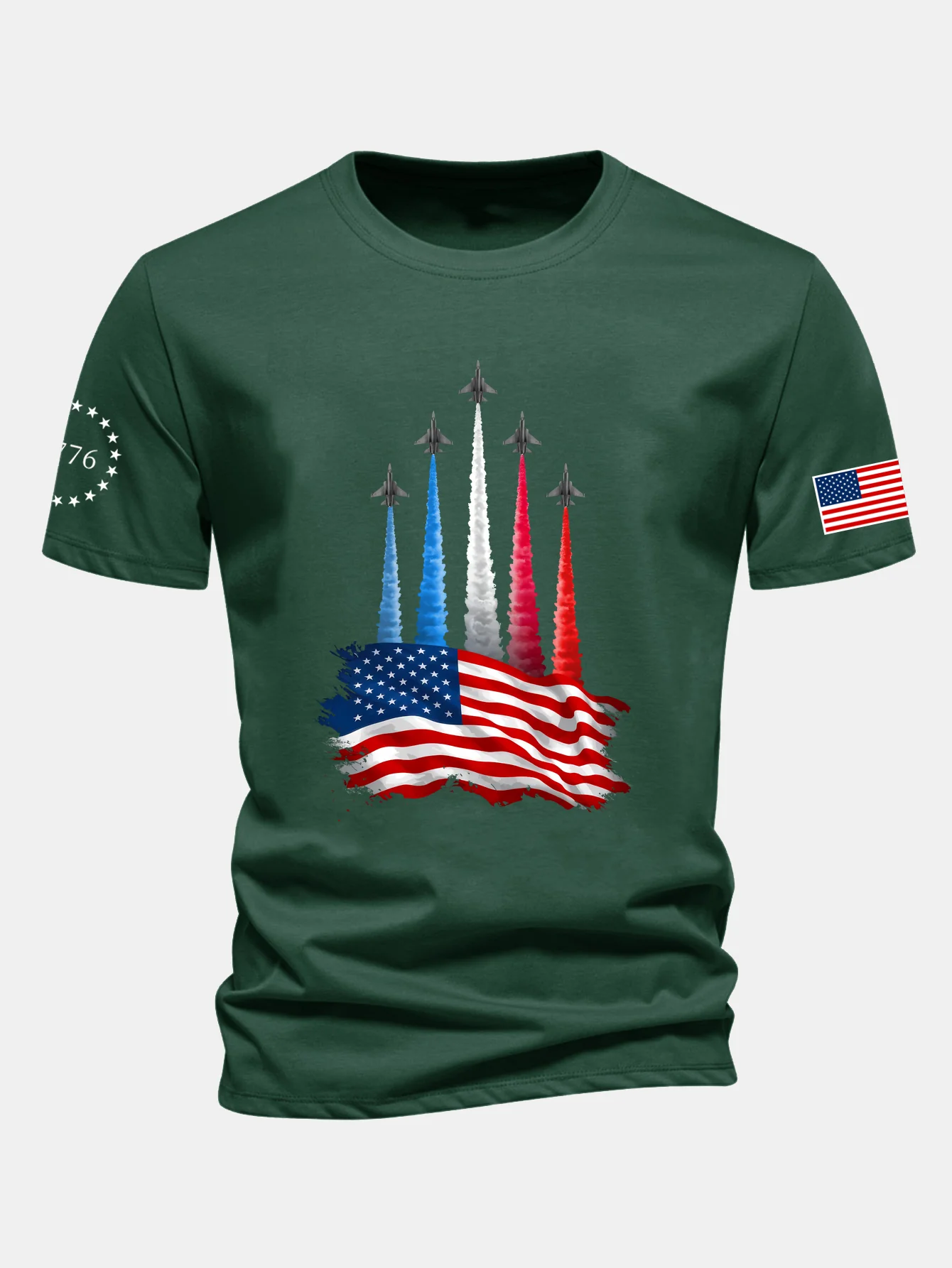 Regular Fit T-Shirt mit Kampfflugzeugen und USA-Flaggen-Print aus Baumwolle - Image 19