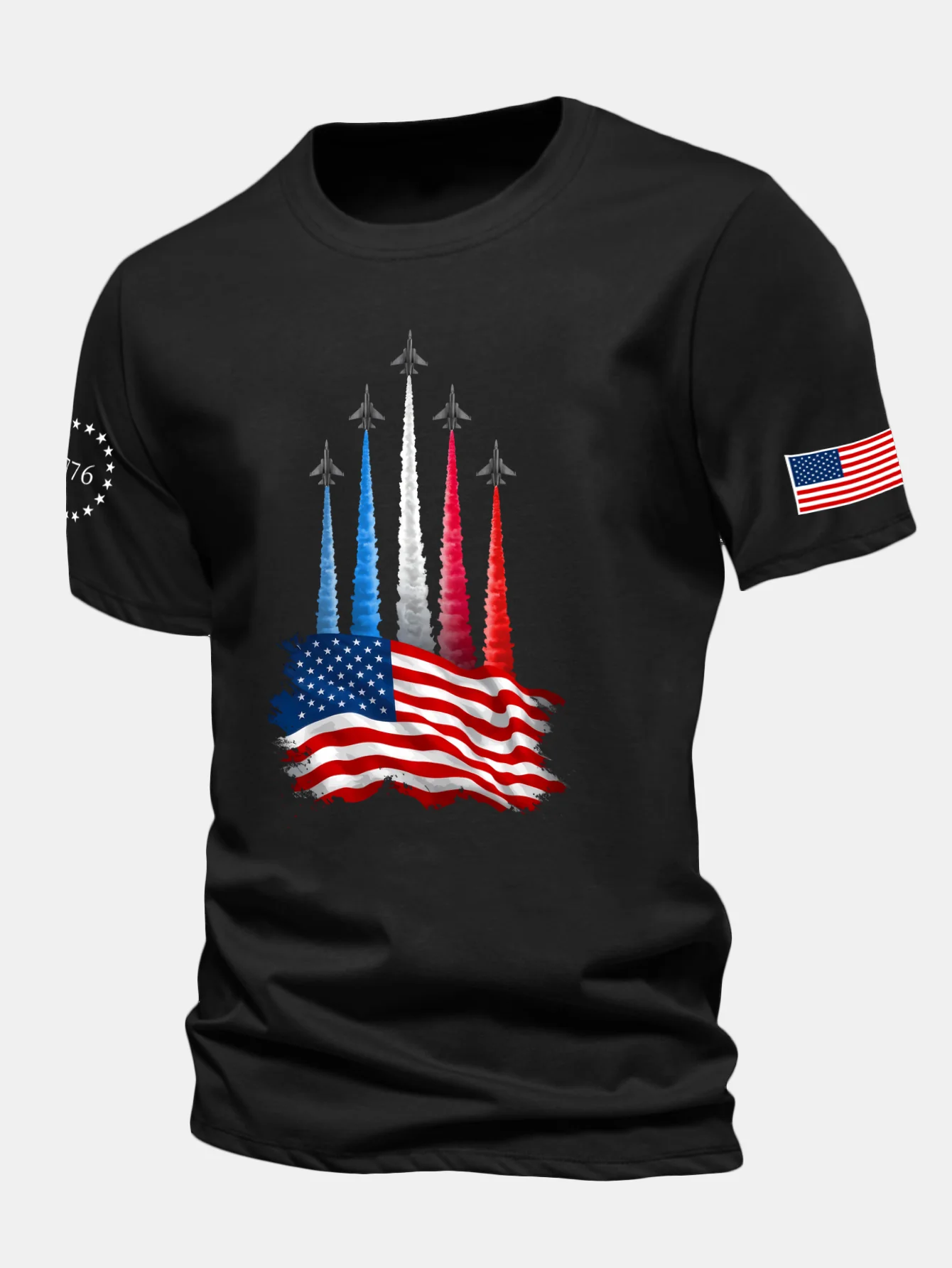 Regular Fit T-Shirt mit Kampfflugzeugen und USA-Flaggen-Print aus Baumwolle - Image 2