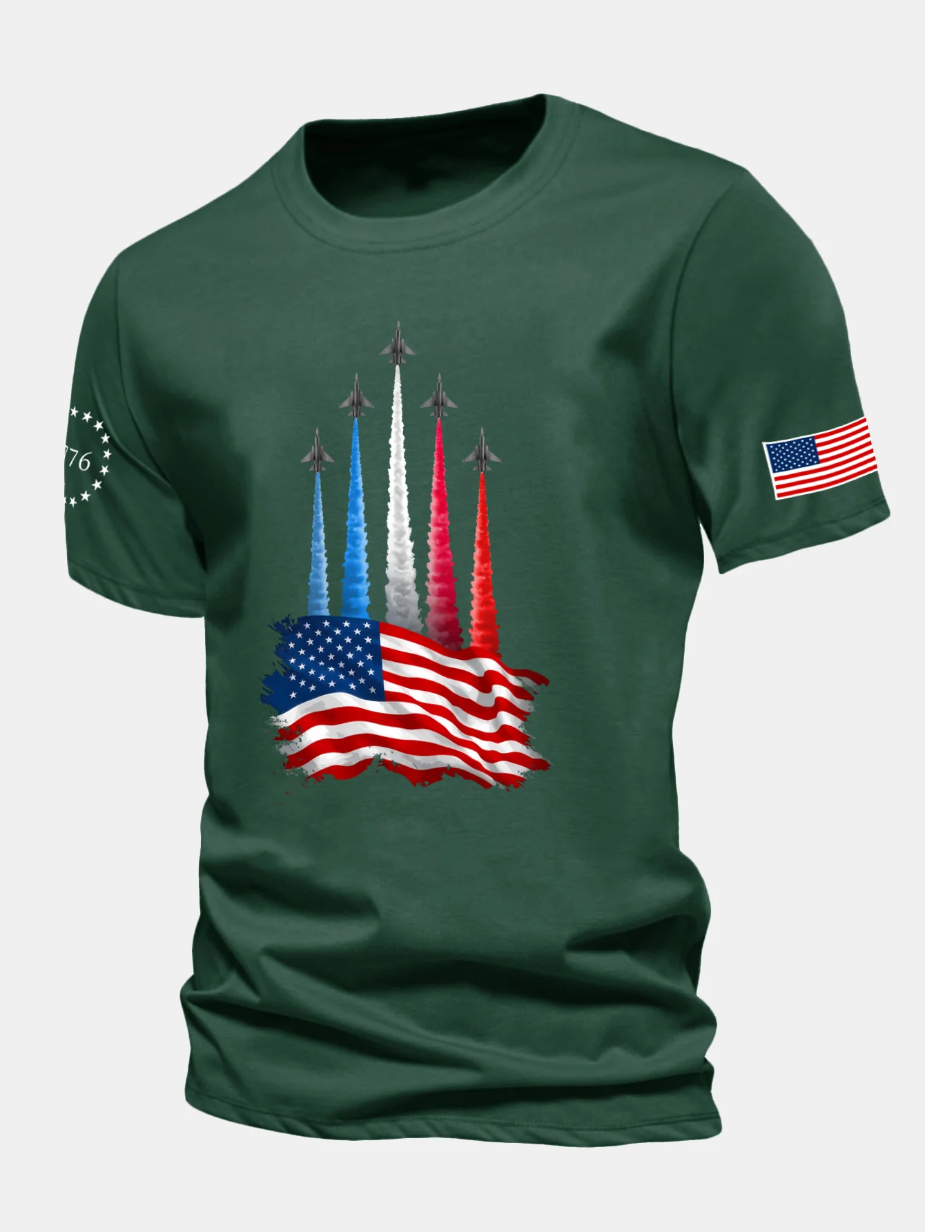 Regular Fit T-Shirt mit Kampfflugzeugen und USA-Flaggen-Print aus Baumwolle - Image 20