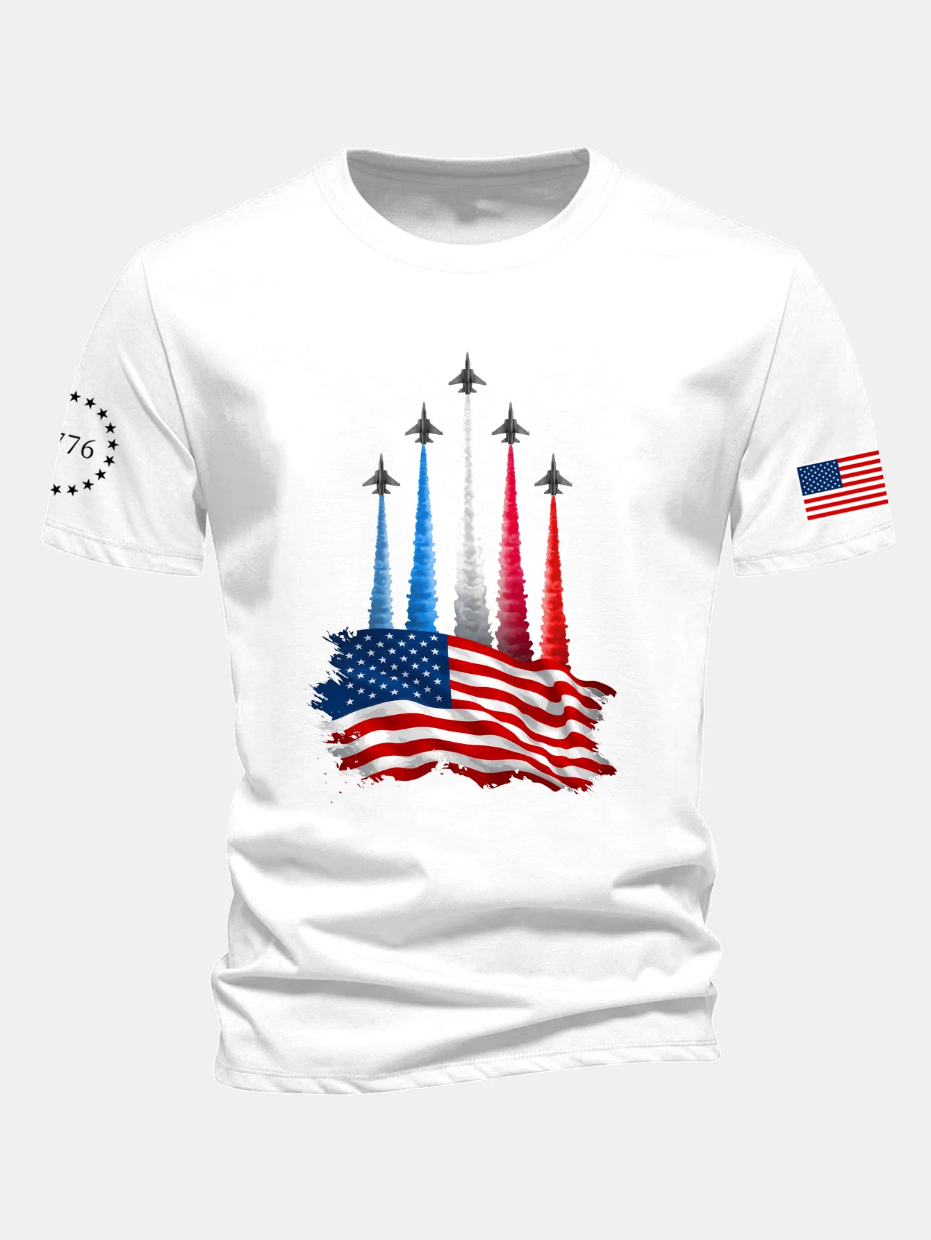 Regular Fit T-Shirt mit Kampfflugzeugen und USA-Flaggen-Print aus Baumwolle - Image 3