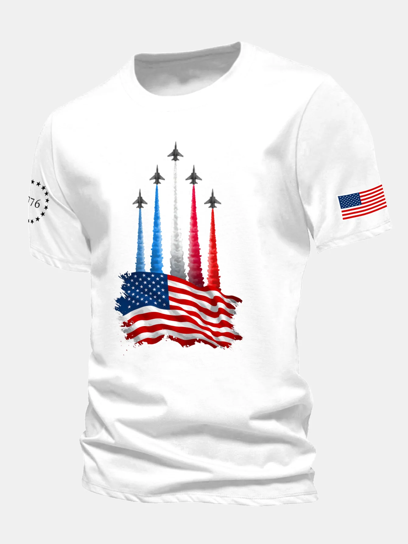 Regular Fit T-Shirt mit Kampfflugzeugen und USA-Flaggen-Print aus Baumwolle - Image 4