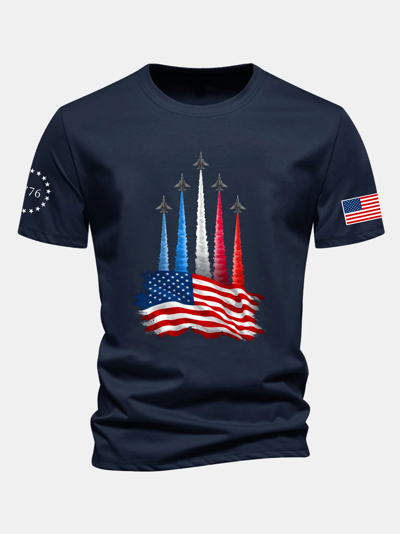 Regular Fit T-Shirt mit Kampfflugzeugen und USA-Flaggen-Print aus Baumwolle - Image 5