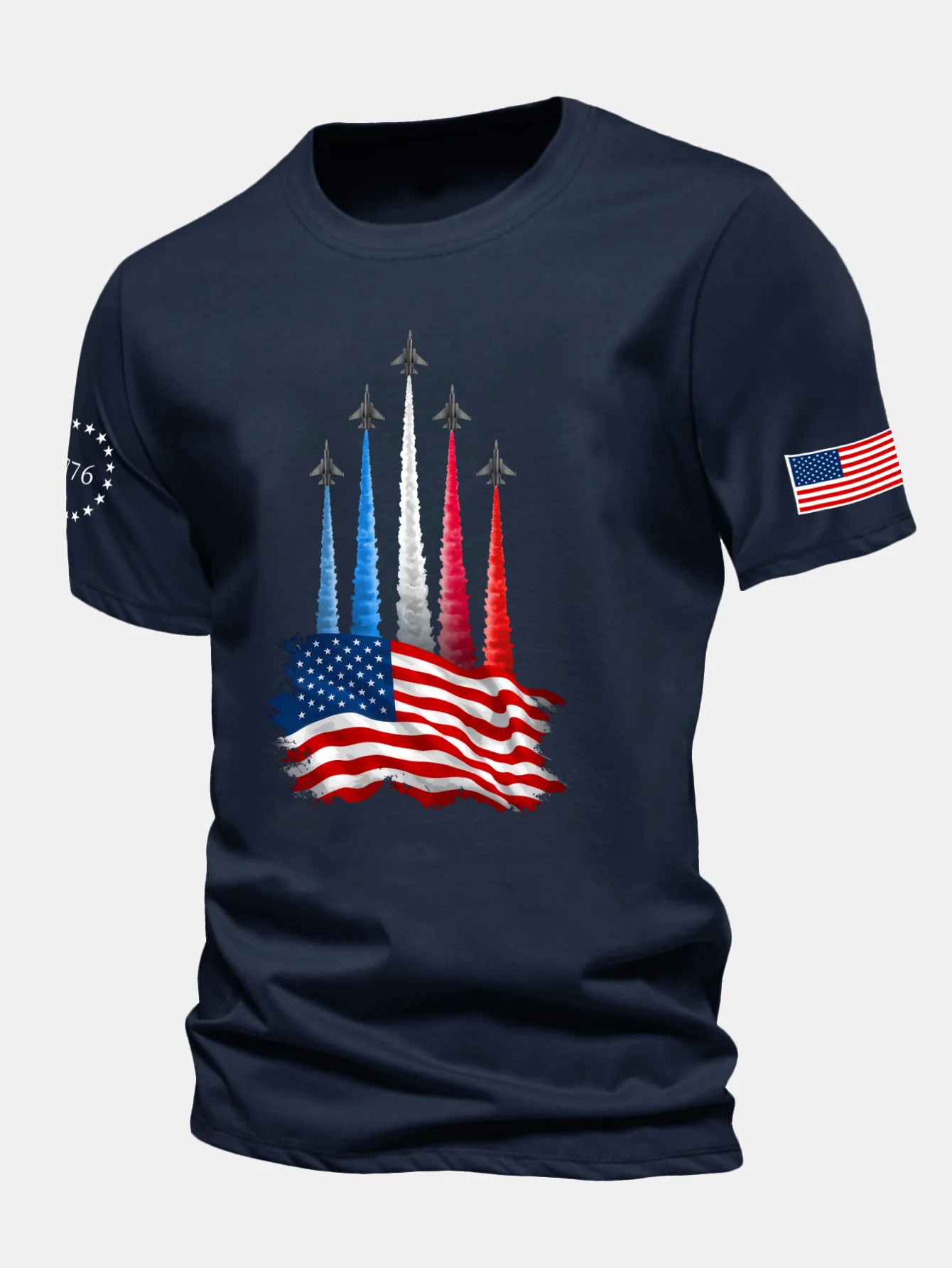 Regular Fit T-Shirt mit Kampfflugzeugen und USA-Flaggen-Print aus Baumwolle - Image 6