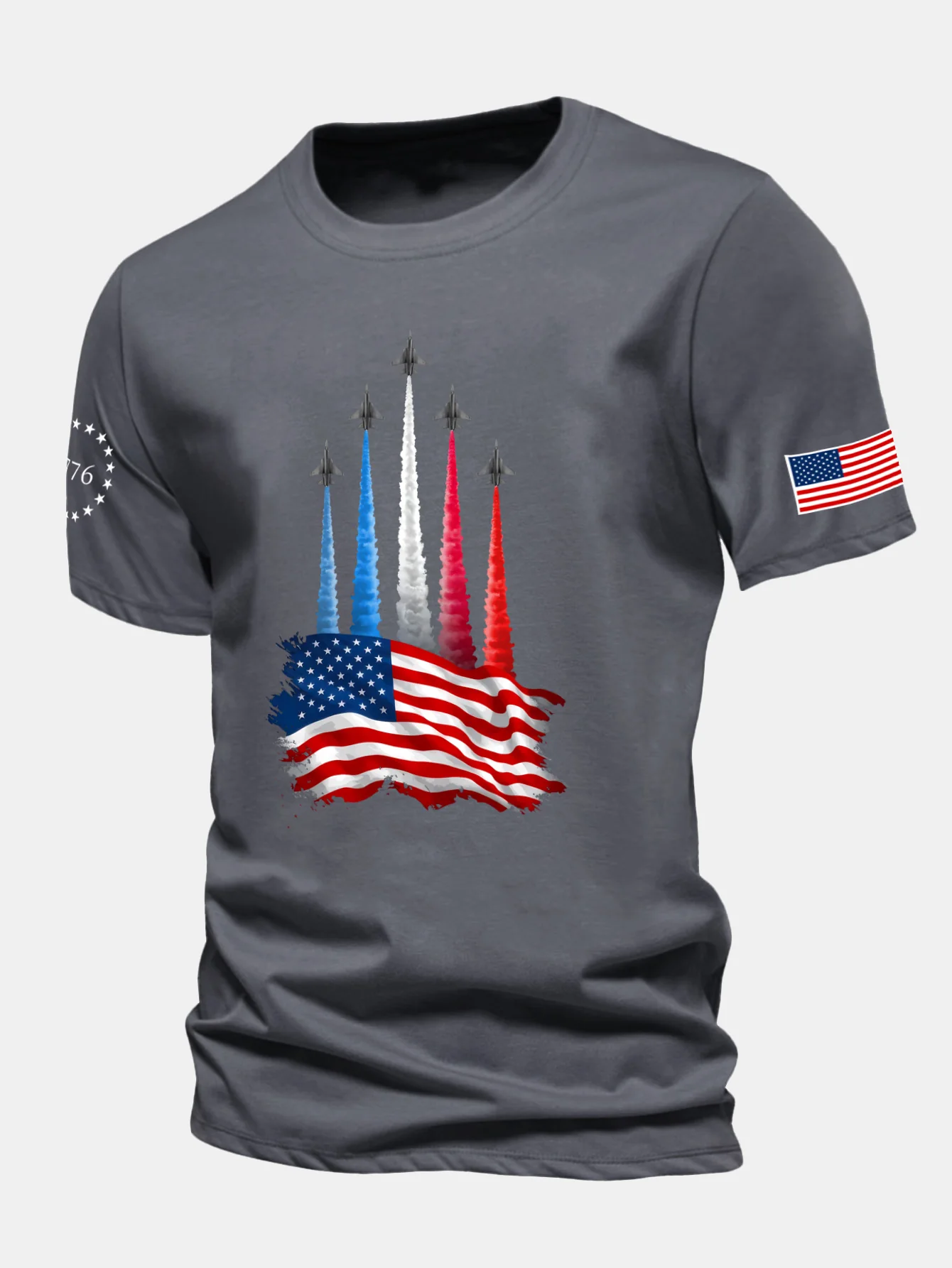 Regular Fit T-Shirt mit Kampfflugzeugen und USA-Flaggen-Print aus Baumwolle - Image 8