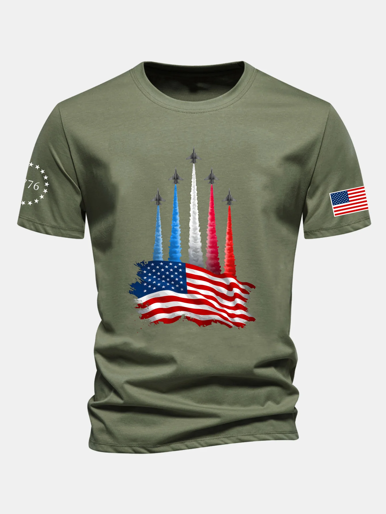 Regular Fit T-Shirt mit Kampfflugzeugen und USA-Flaggen-Print aus Baumwolle - Image 9
