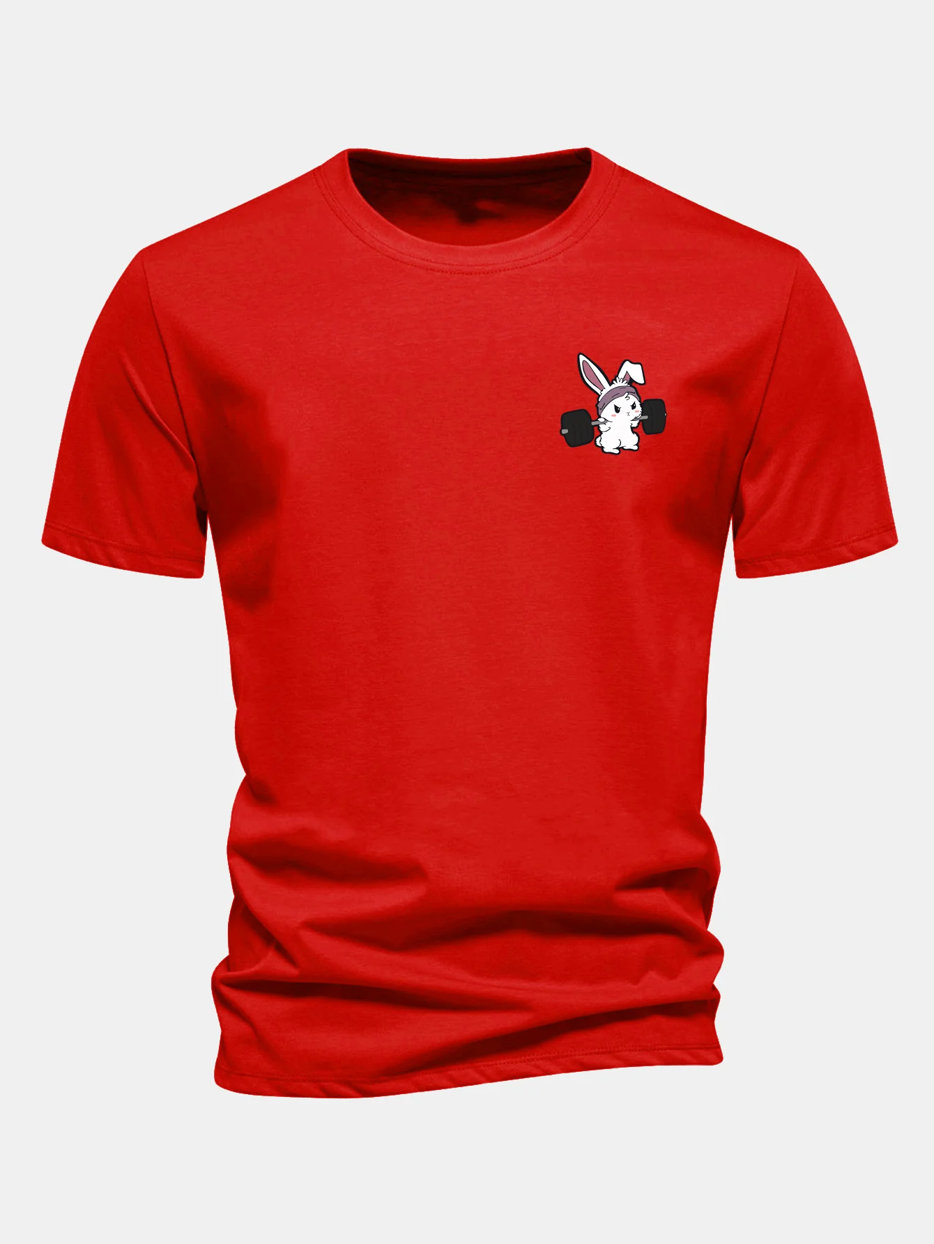 Regular Fit Fitness Rabbit Print Cotton T-Shirt - Image 12