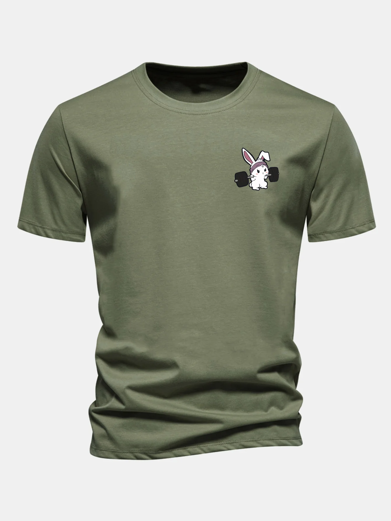 Regular Fit Fitness Rabbit Print Cotton T-Shirt - Image 5