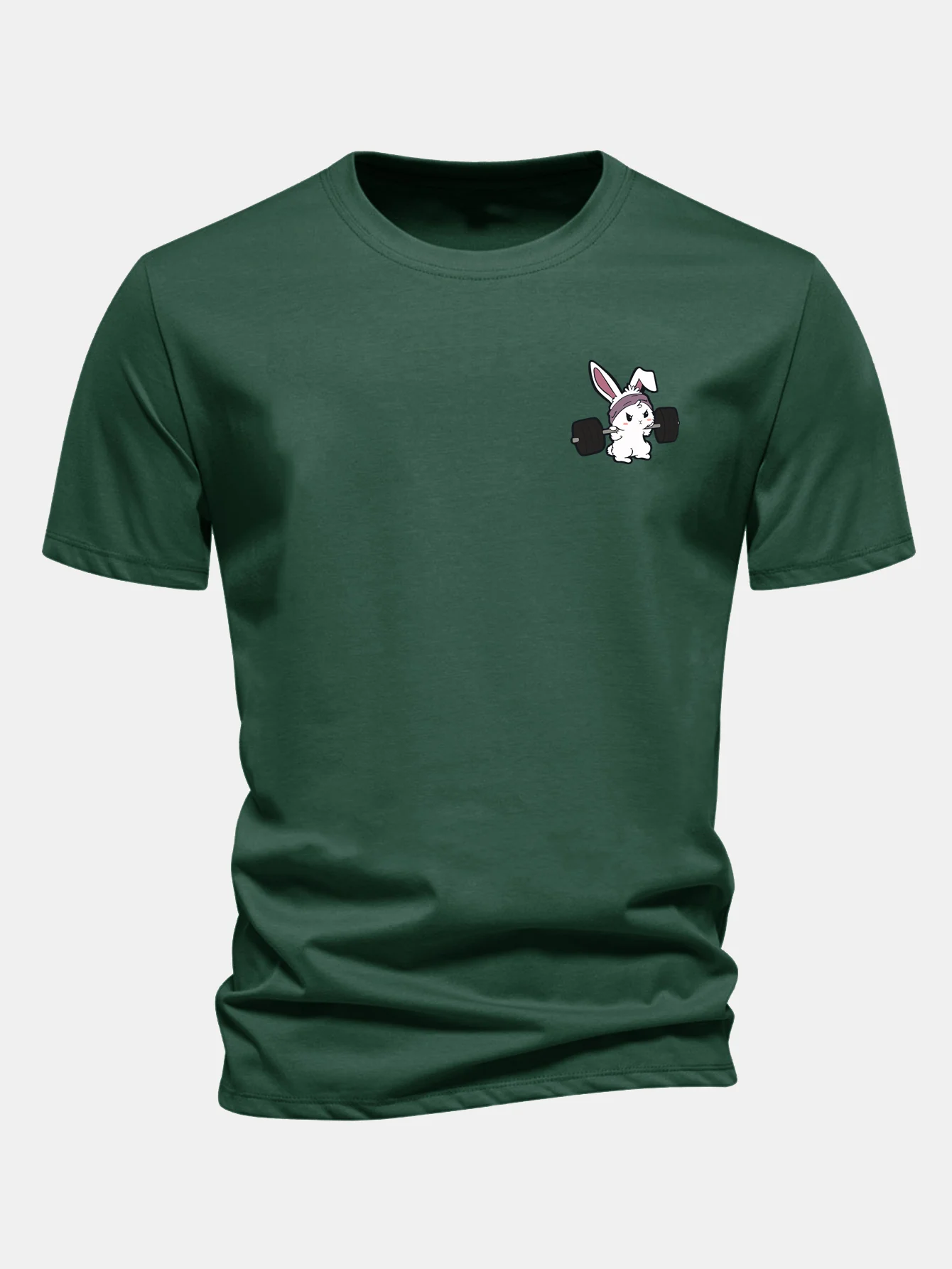 Regular Fit Fitness Rabbit Print Cotton T-Shirt - Image 9