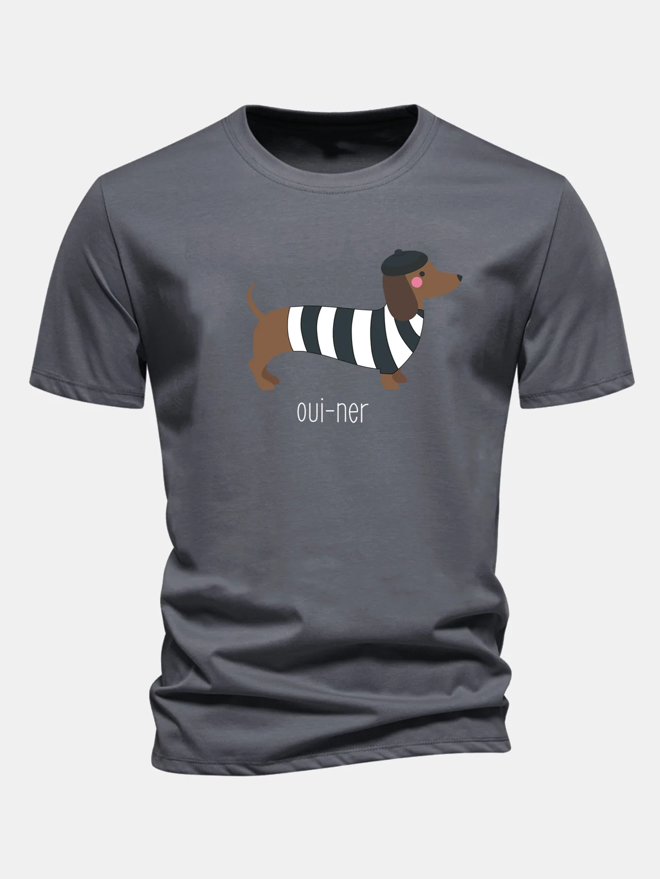 Regular Fit French Dachshund Print Cotton T-Shirt - Image 10