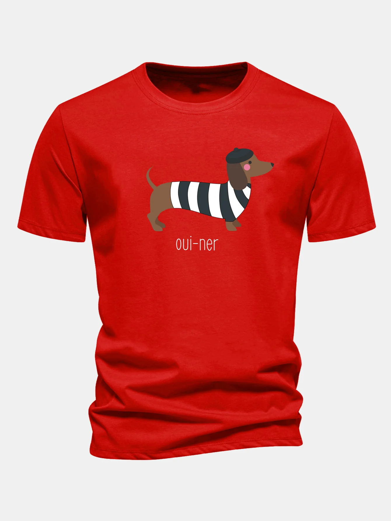 Regular Fit French Dachshund Print Cotton T-Shirt - Image 12