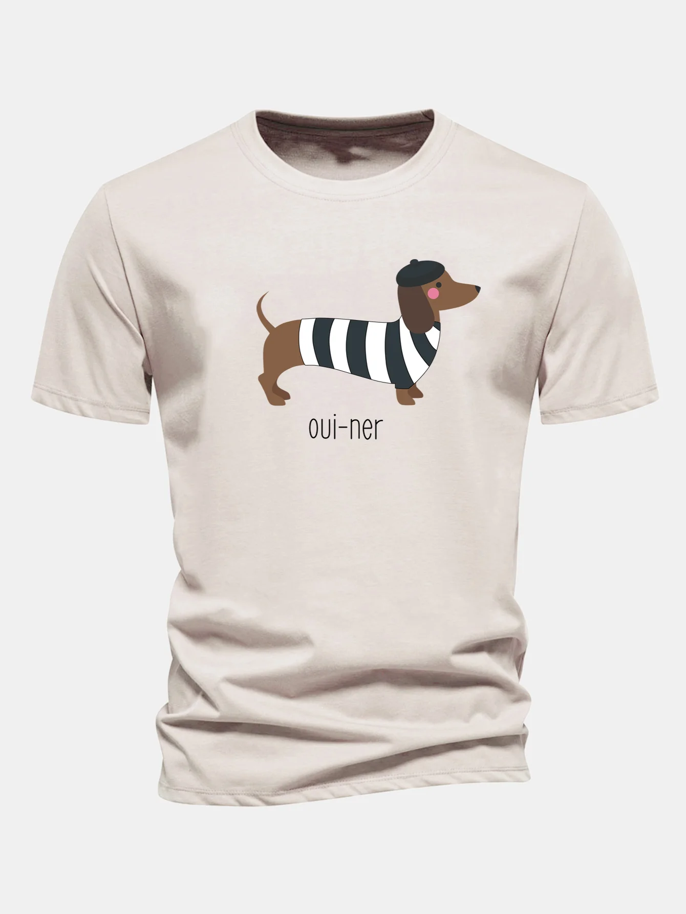 Regular Fit French Dachshund Print Cotton T-Shirt - Image 2