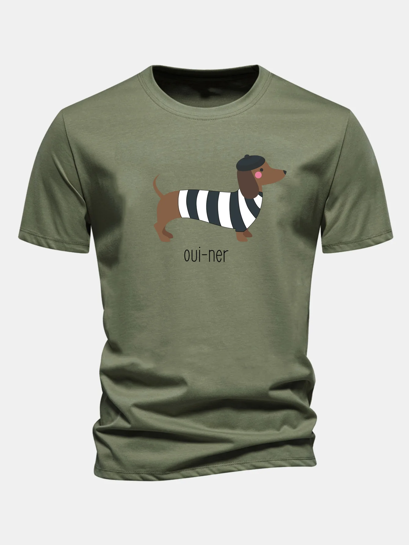 Regular Fit French Dachshund Print Cotton T-Shirt - Image 4
