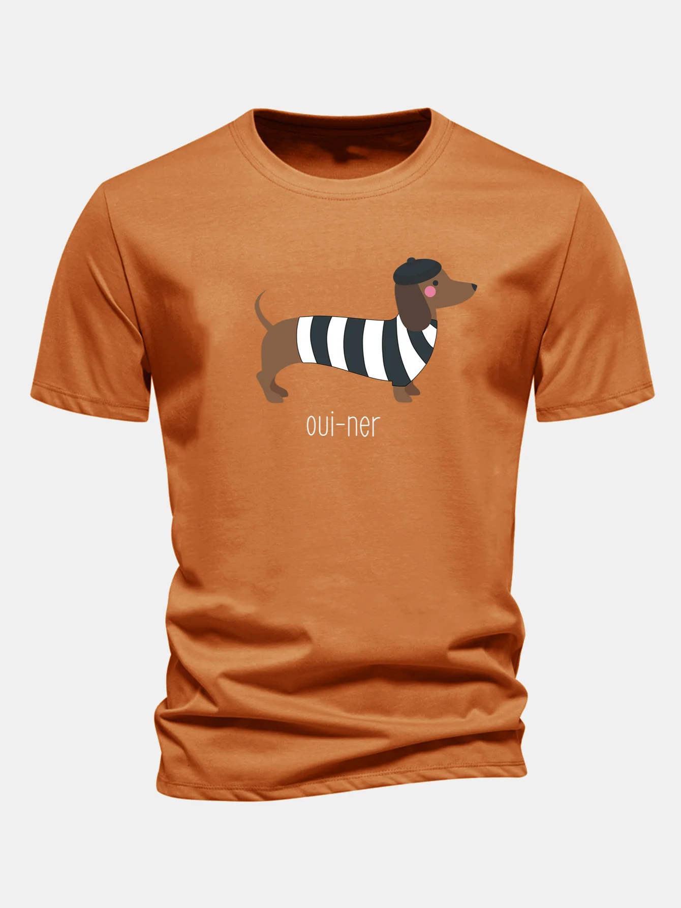 Regular Fit French Dachshund Print Cotton T-Shirt - Image 5