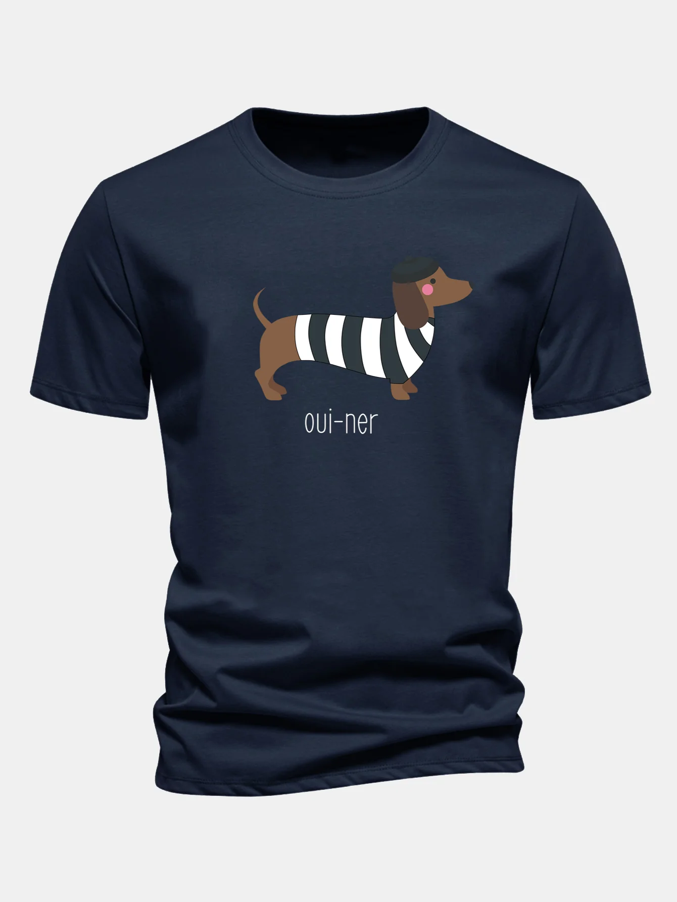 Regular Fit French Dachshund Print Cotton T-Shirt - Image 6