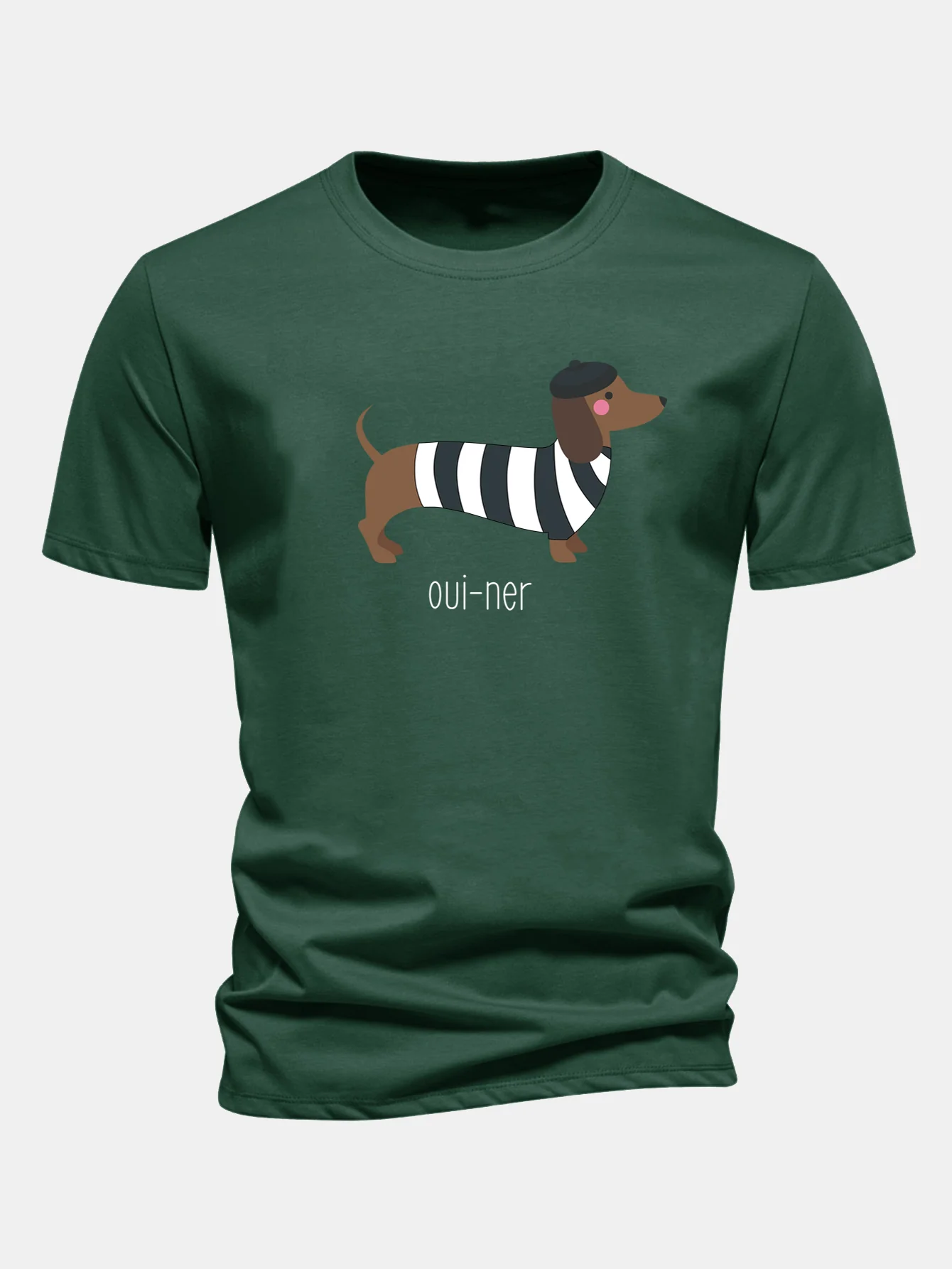 Regular Fit French Dachshund Print Cotton T-Shirt - Image 8
