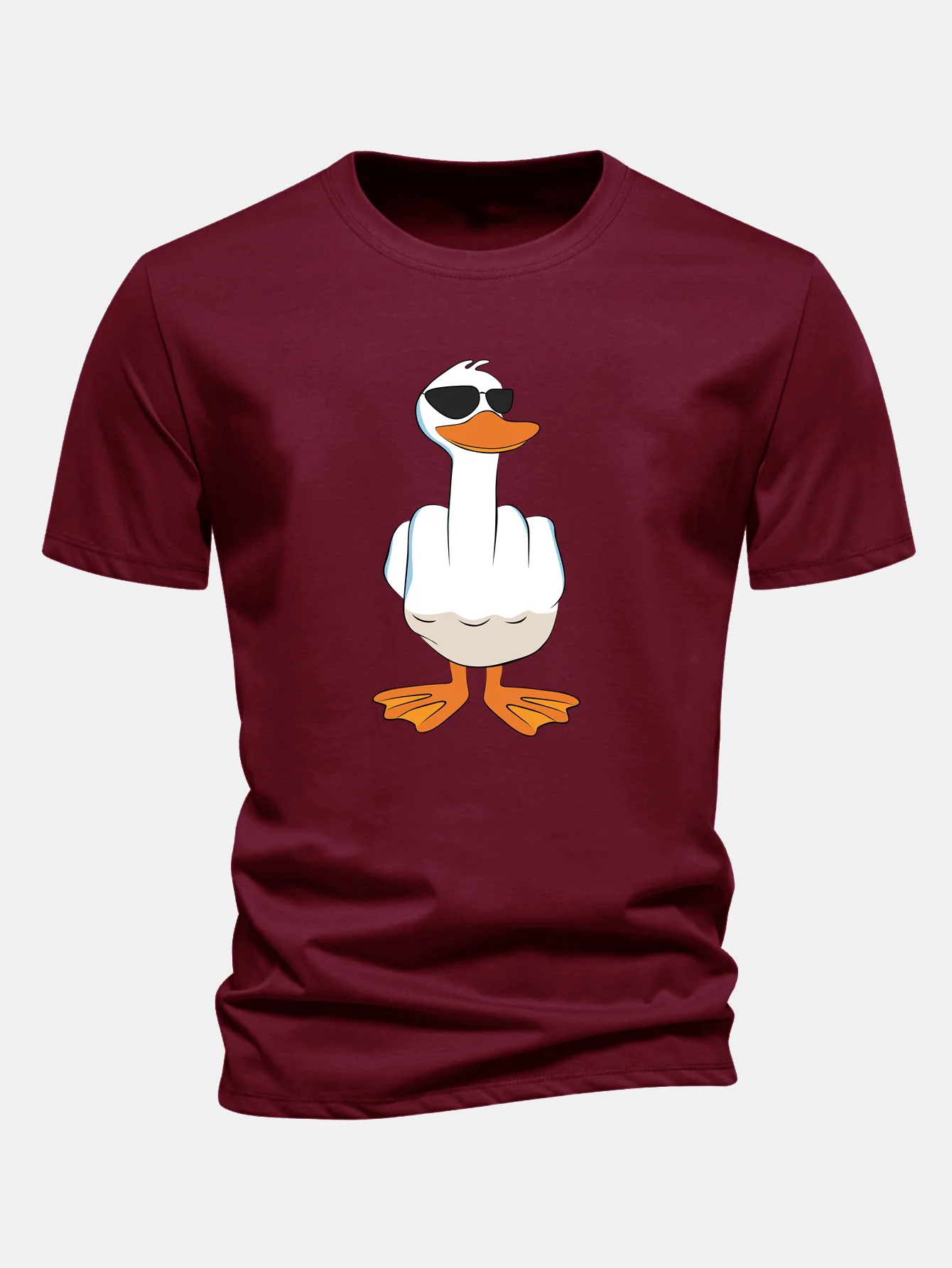 Regular Fit Funny Middle Finger Duck Print Cotton T-Shirt - Image 10