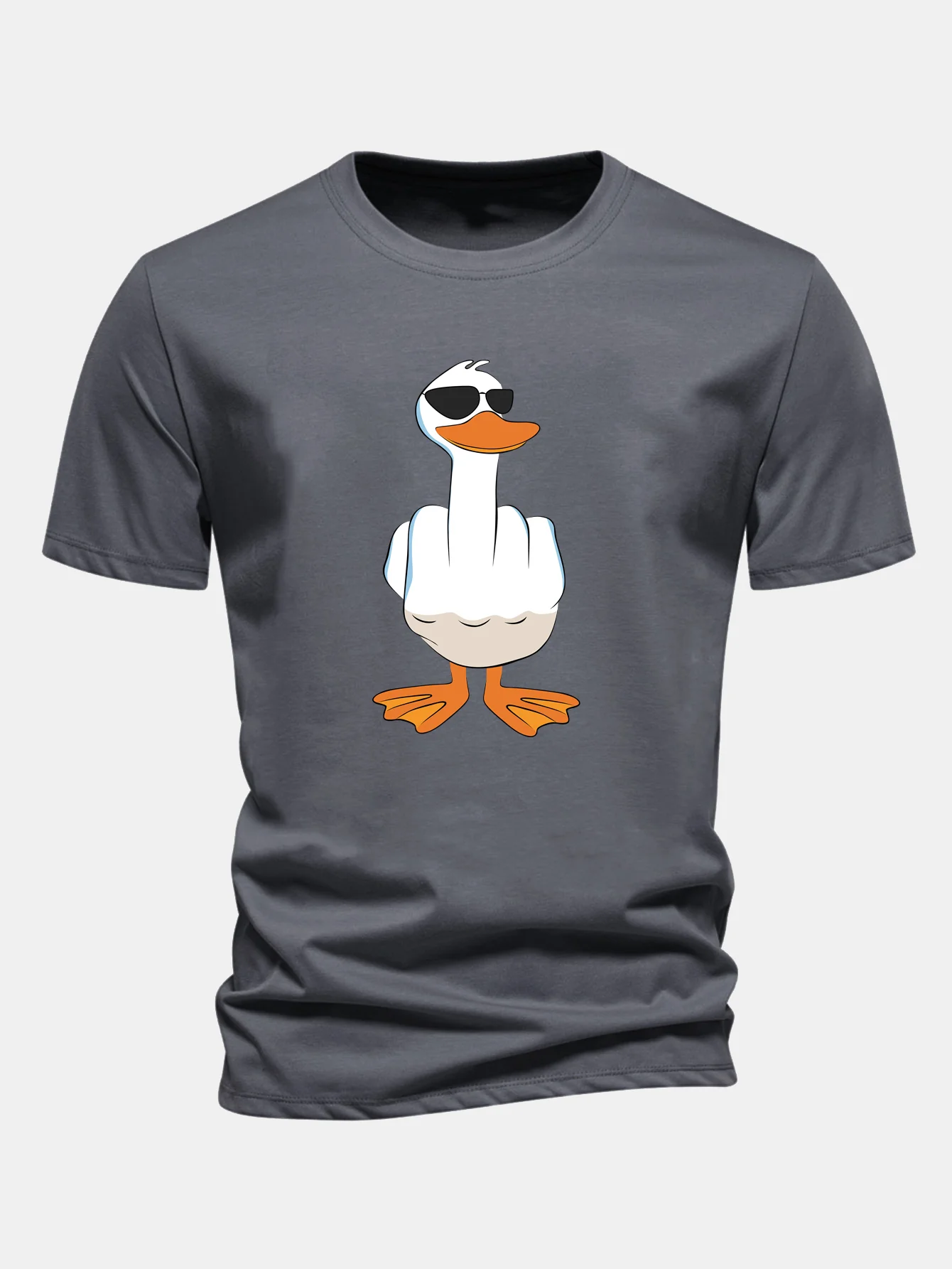 Regular Fit Funny Middle Finger Duck Print Cotton T-Shirt - Image 11