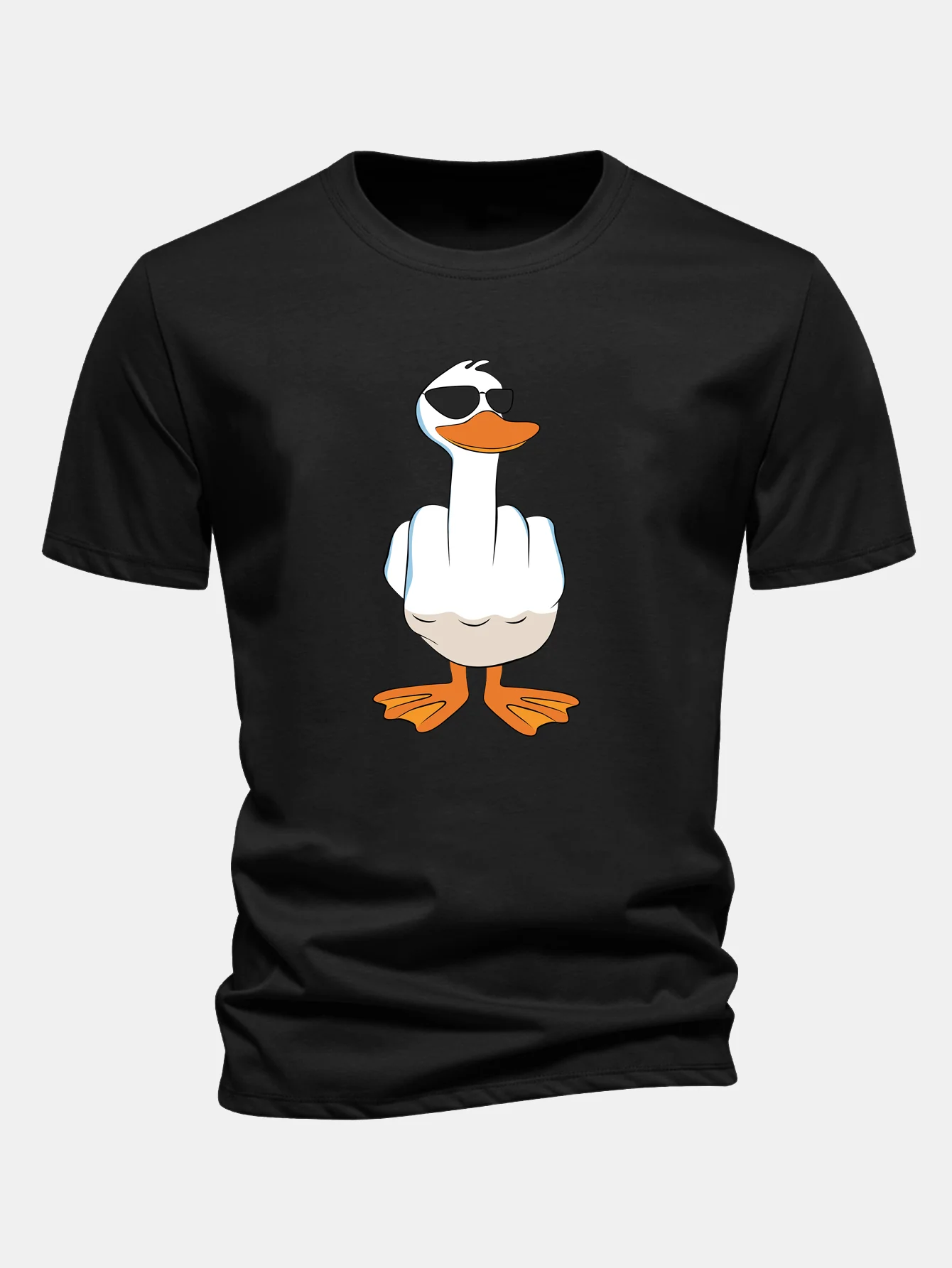Regular Fit Funny Middle Finger Duck Print Cotton T-Shirt - Image 2