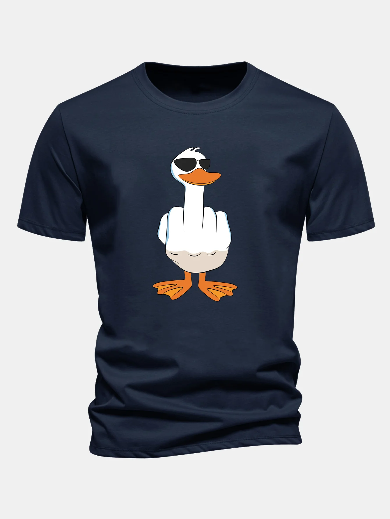 Regular Fit Funny Middle Finger Duck Print Cotton T-Shirt - Image 3