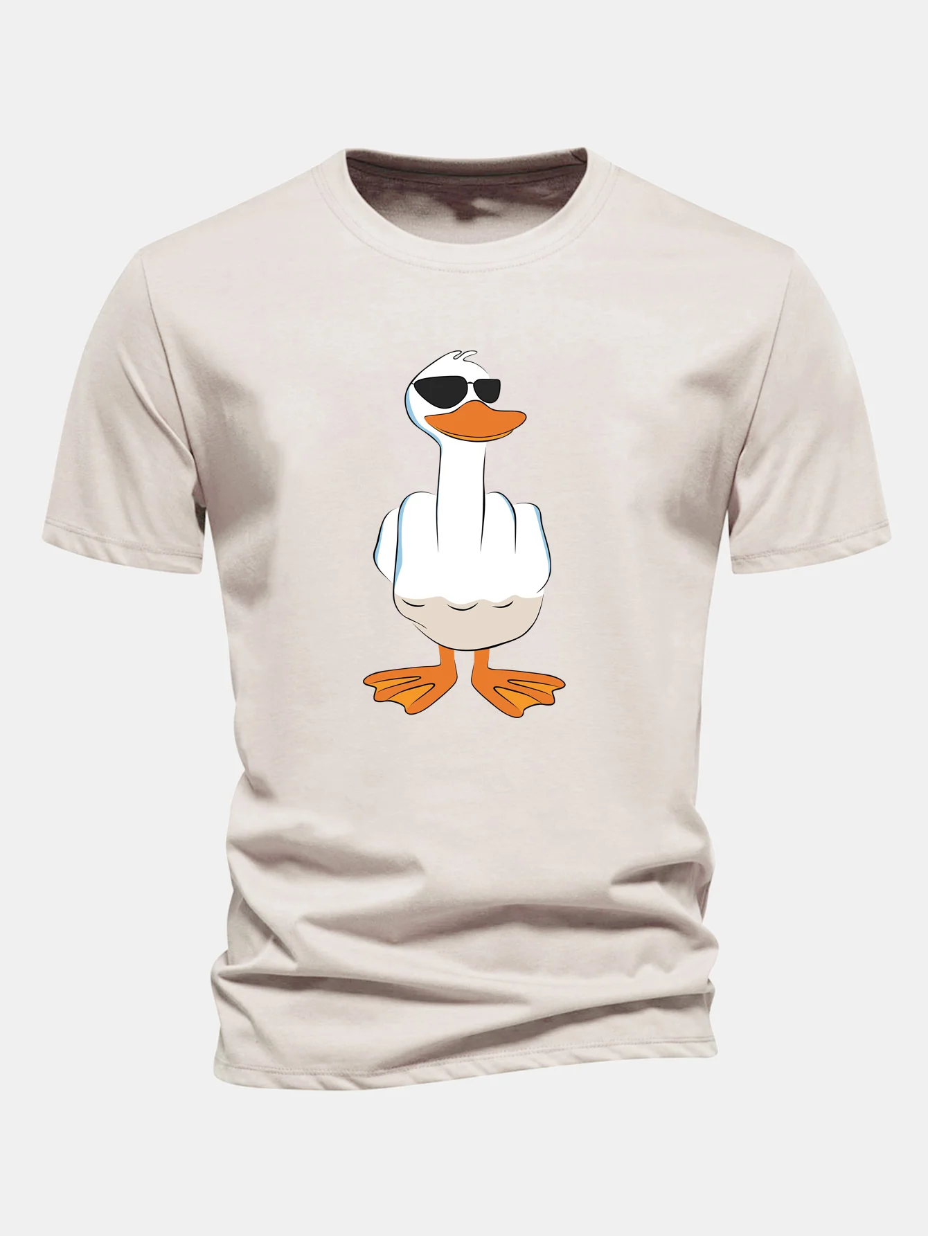 Regular Fit Funny Middle Finger Duck Print Cotton T-Shirt - Image 4