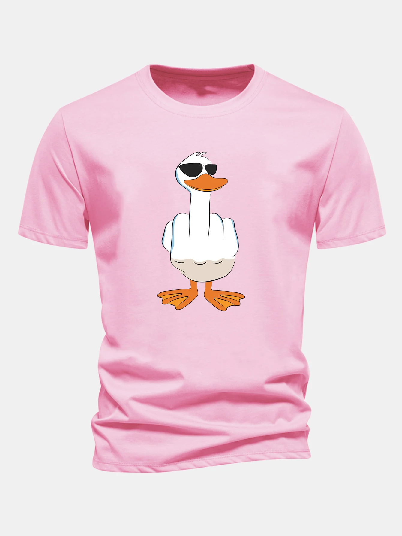 Regular Fit Funny Middle Finger Duck Print Cotton T-Shirt - Image 5