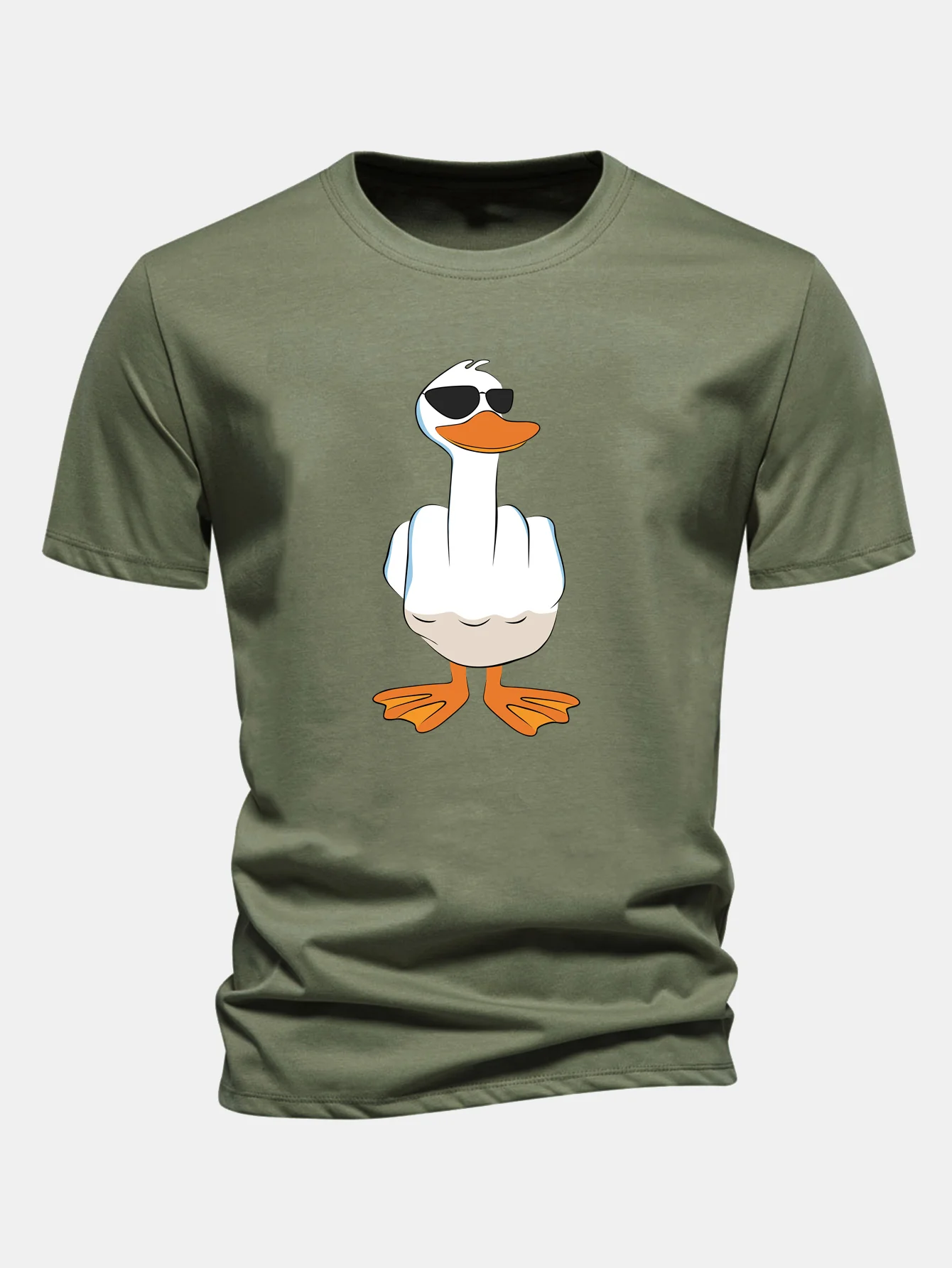 Regular Fit Funny Middle Finger Duck Print Cotton T-Shirt - Image 6