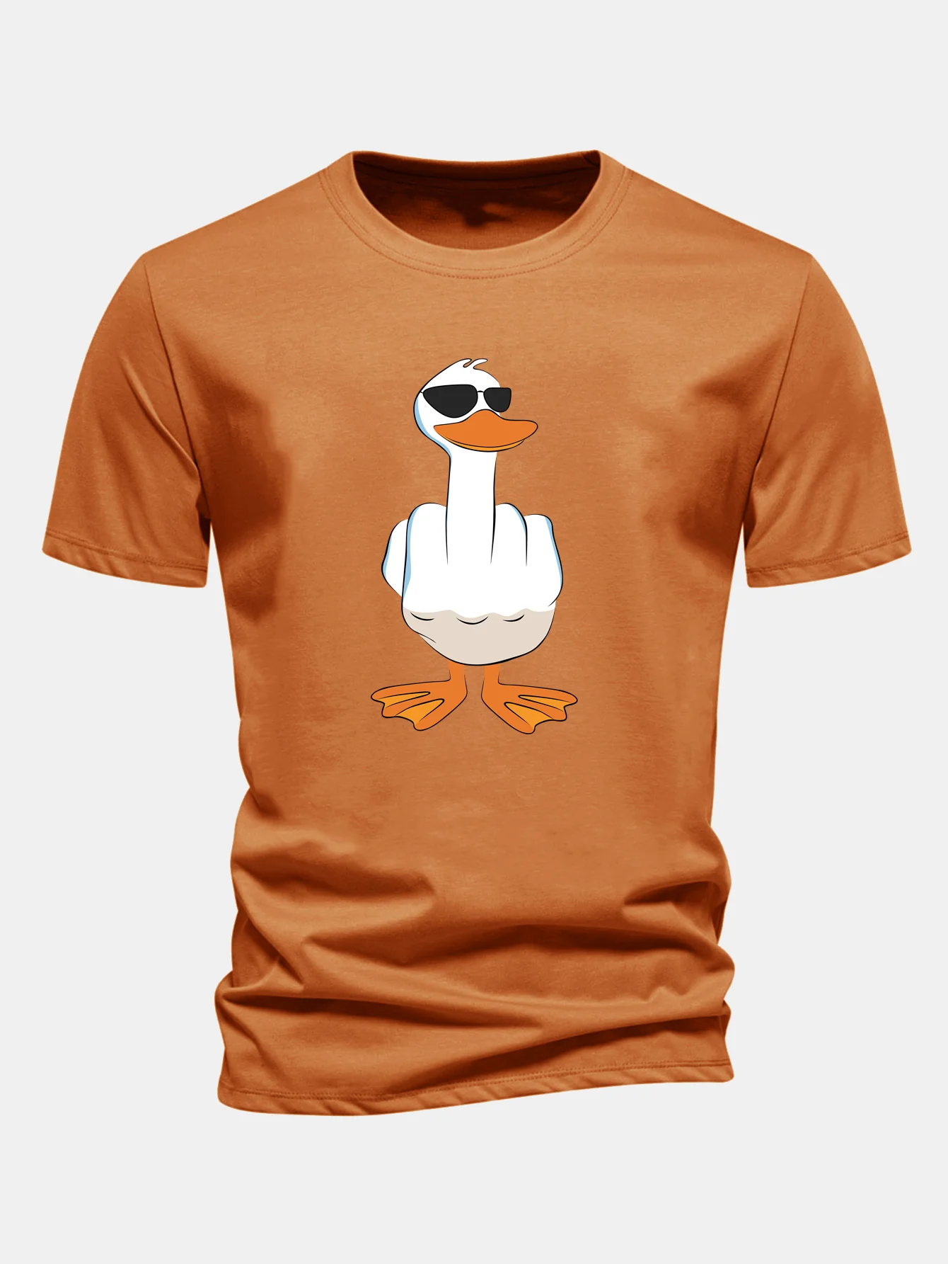 Regular Fit Funny Middle Finger Duck Print Cotton T-Shirt - Image 7
