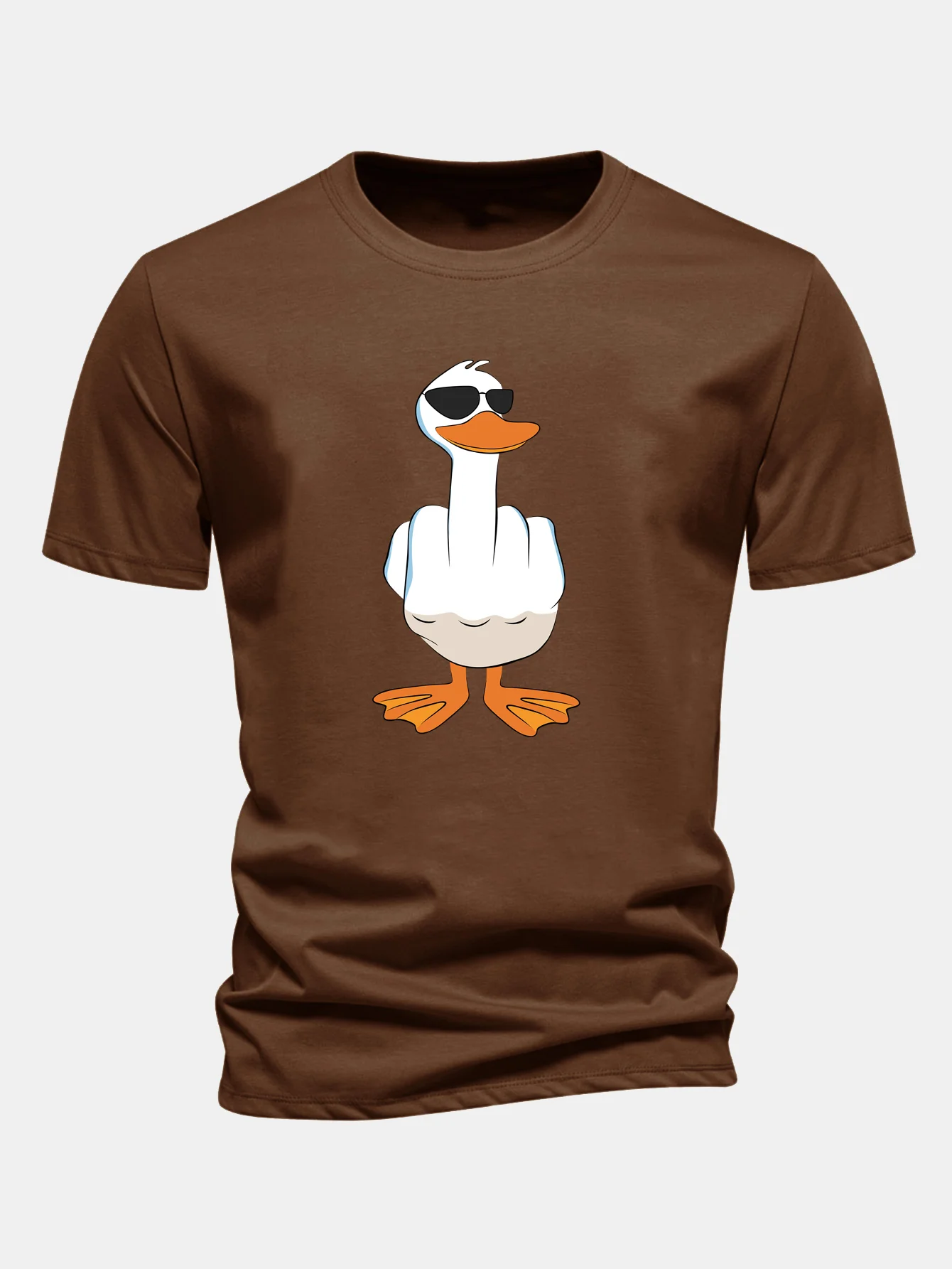 Regular Fit Funny Middle Finger Duck Print Cotton T-Shirt - Image 8