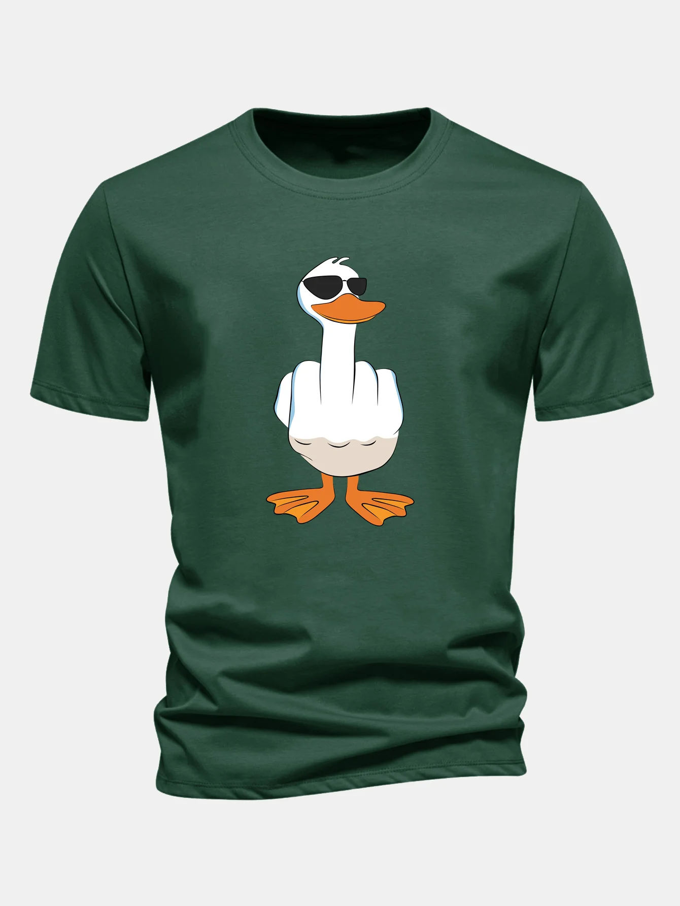 Regular Fit Funny Middle Finger Duck Print Cotton T-Shirt - Image 9