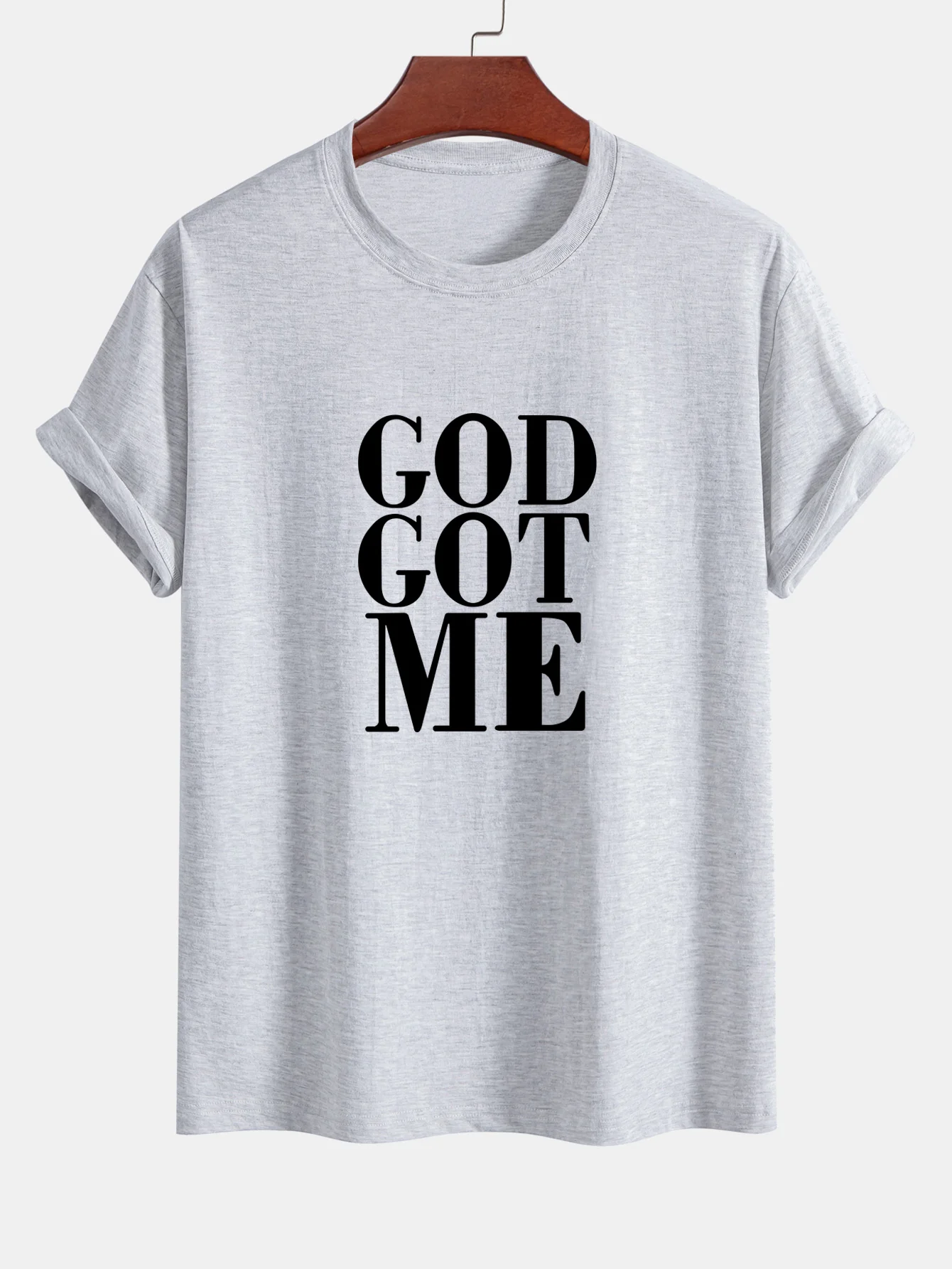 Reguläre Passform God Got Me Print Baumwoll-T-Shirt - Image 13