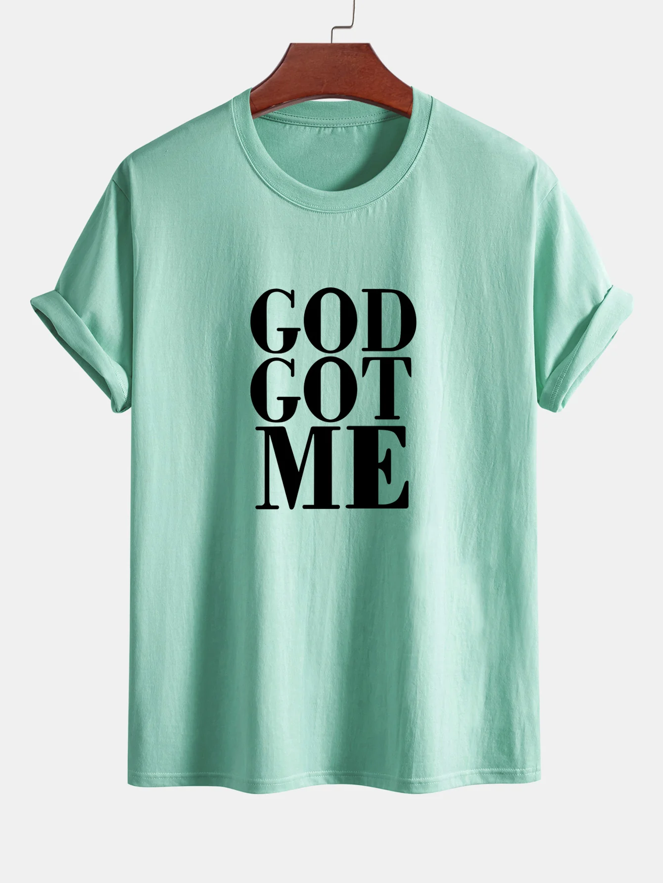 Reguläre Passform God Got Me Print Baumwoll-T-Shirt - Image 14