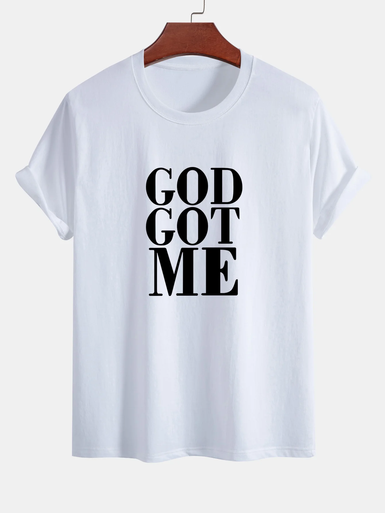 Reguläre Passform God Got Me Print Baumwoll-T-Shirt - Image 2