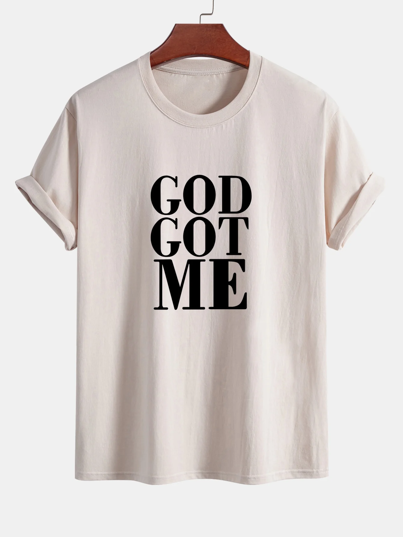 Reguläre Passform God Got Me Print Baumwoll-T-Shirt - Image 3