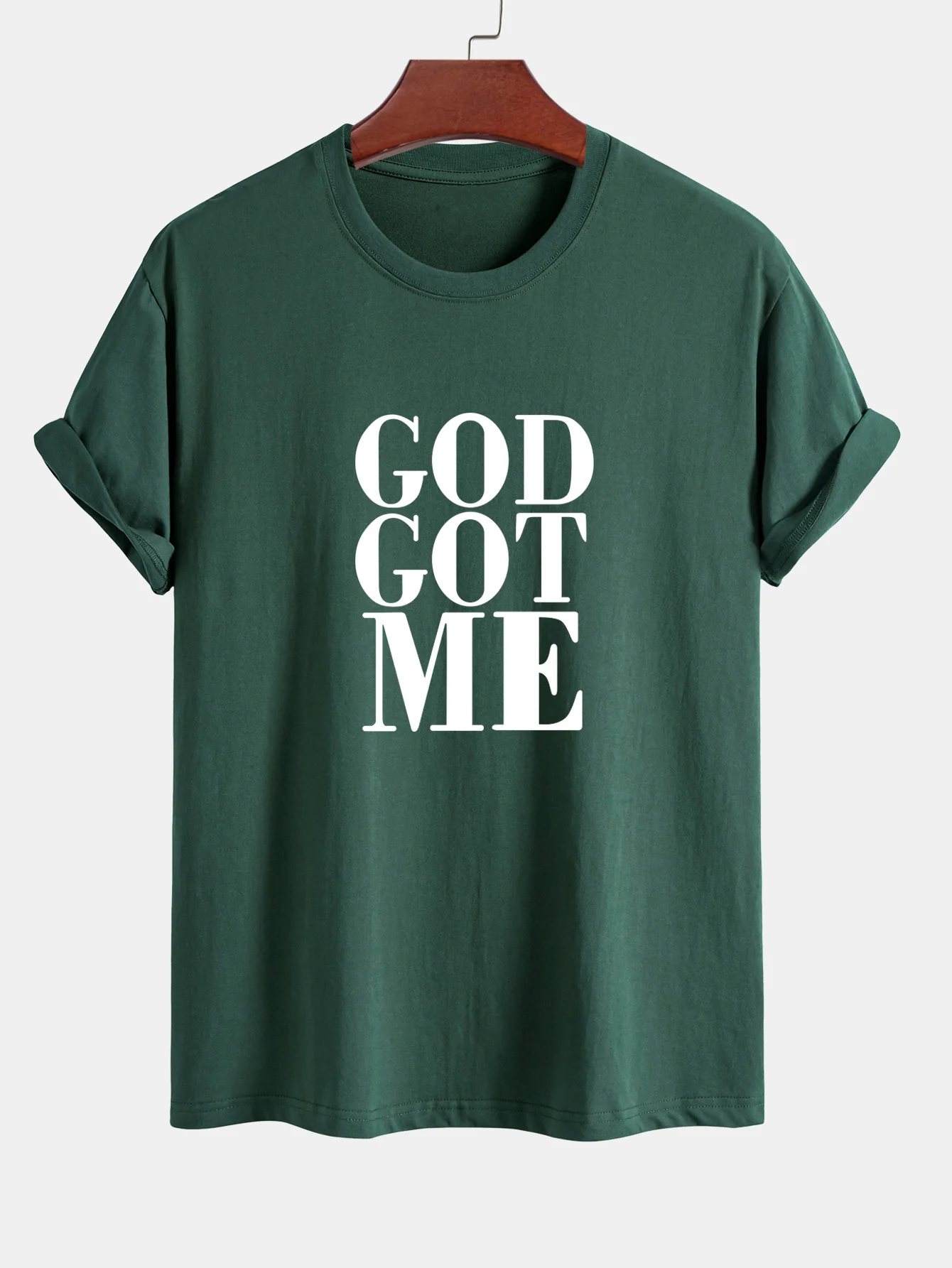 Reguläre Passform God Got Me Print Baumwoll-T-Shirt - Image 4