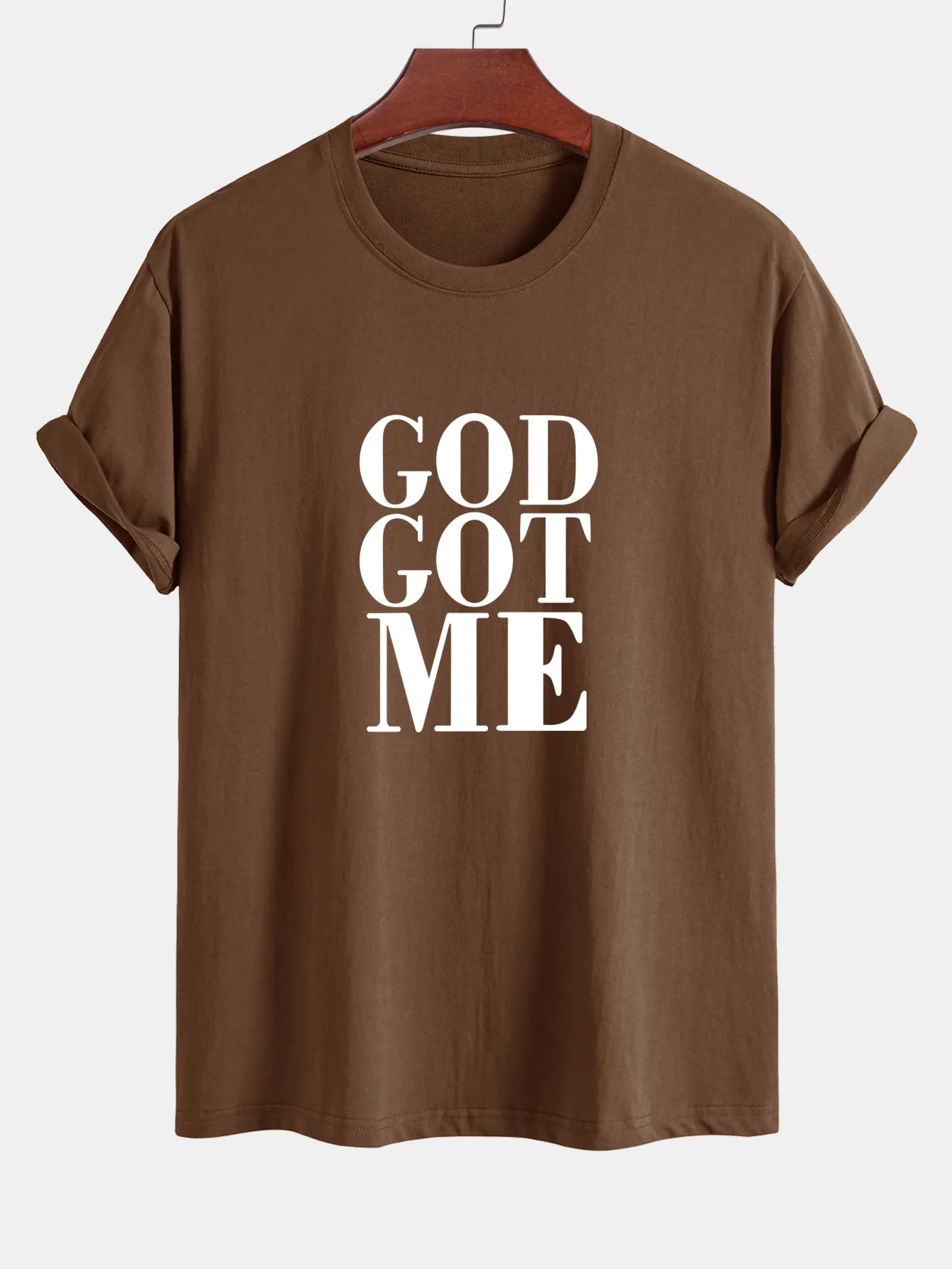Reguläre Passform God Got Me Print Baumwoll-T-Shirt - Image 5