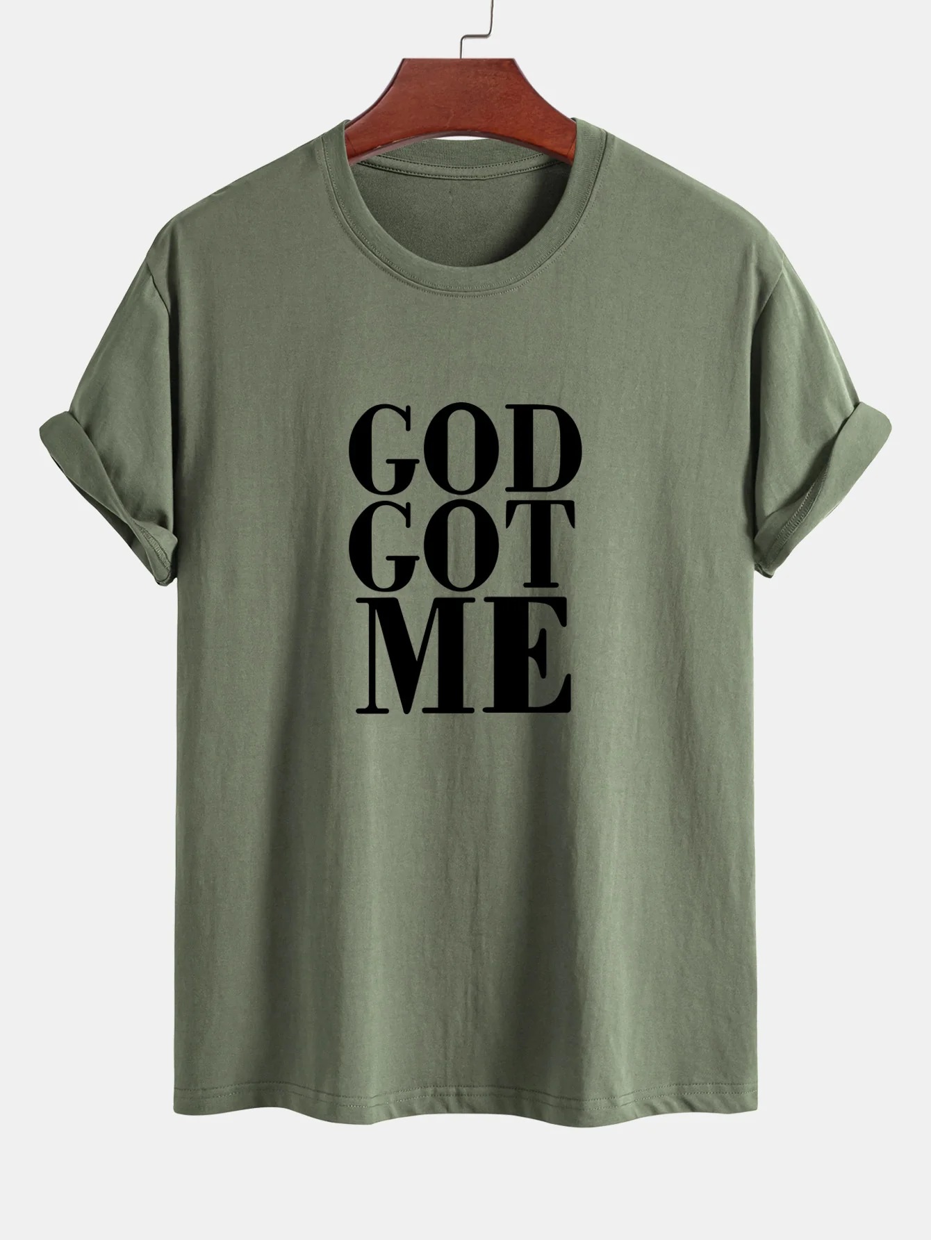 Reguläre Passform God Got Me Print Baumwoll-T-Shirt - Image 6