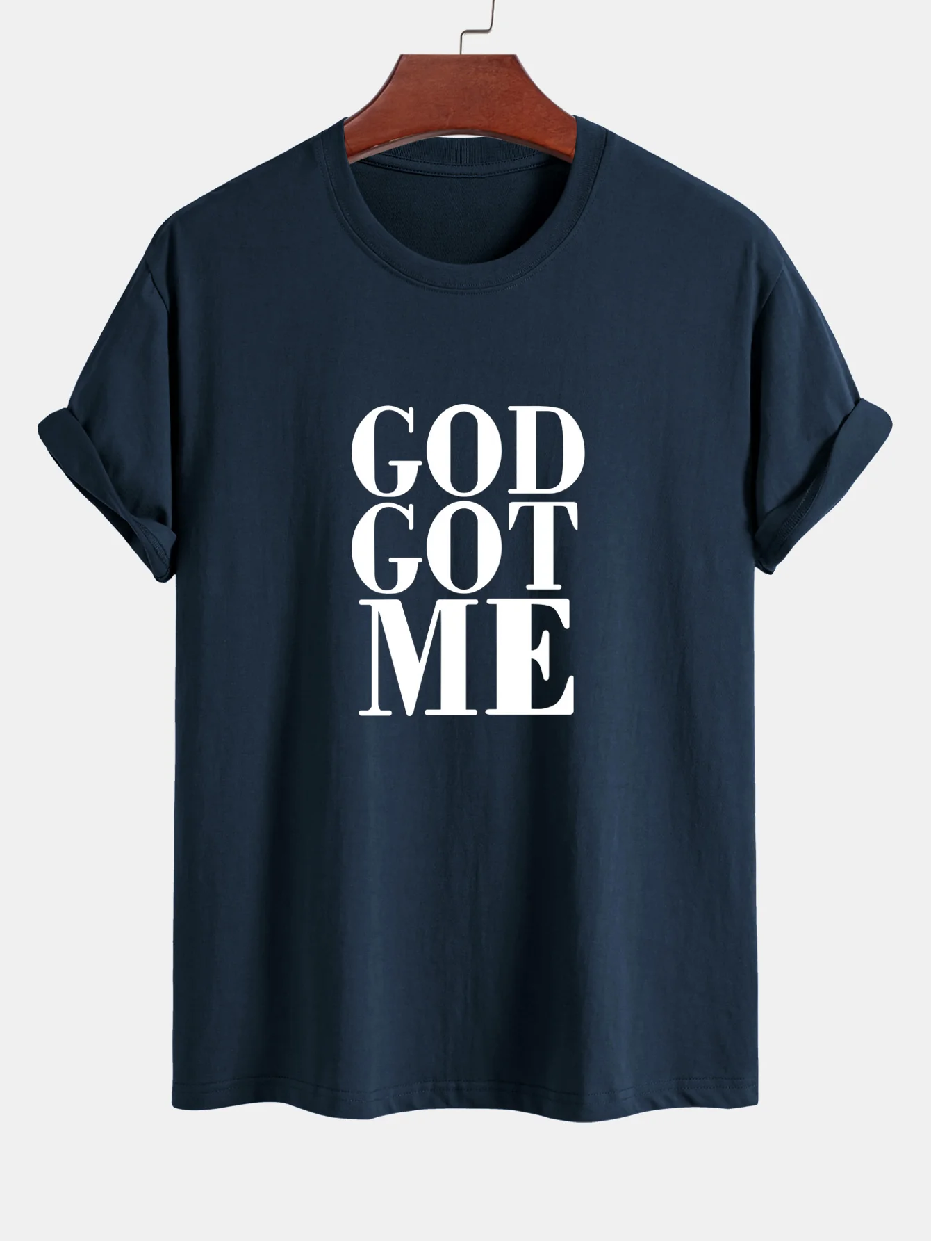 Reguläre Passform God Got Me Print Baumwoll-T-Shirt - Image 7