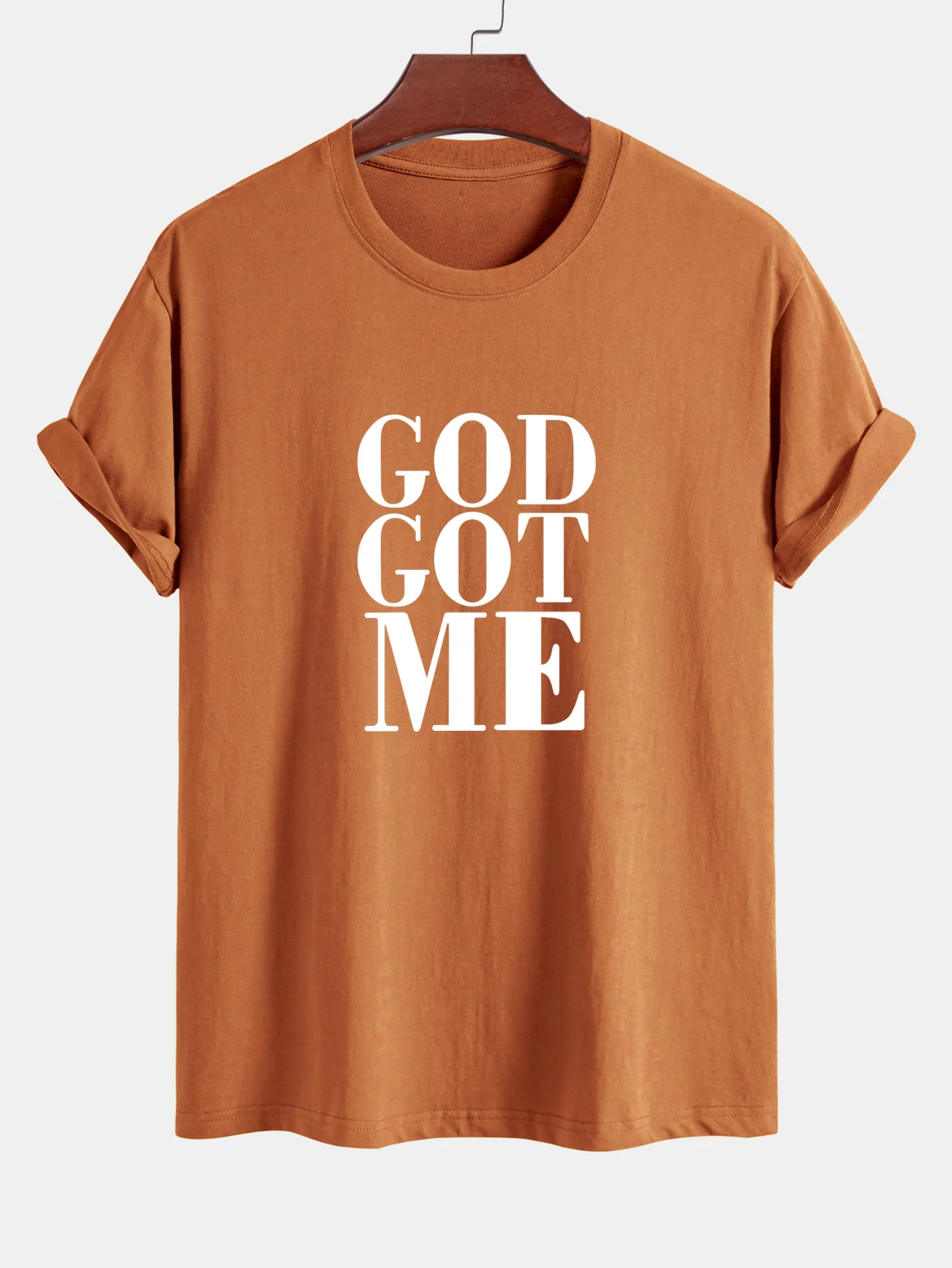 Reguläre Passform God Got Me Print Baumwoll-T-Shirt - Image 8