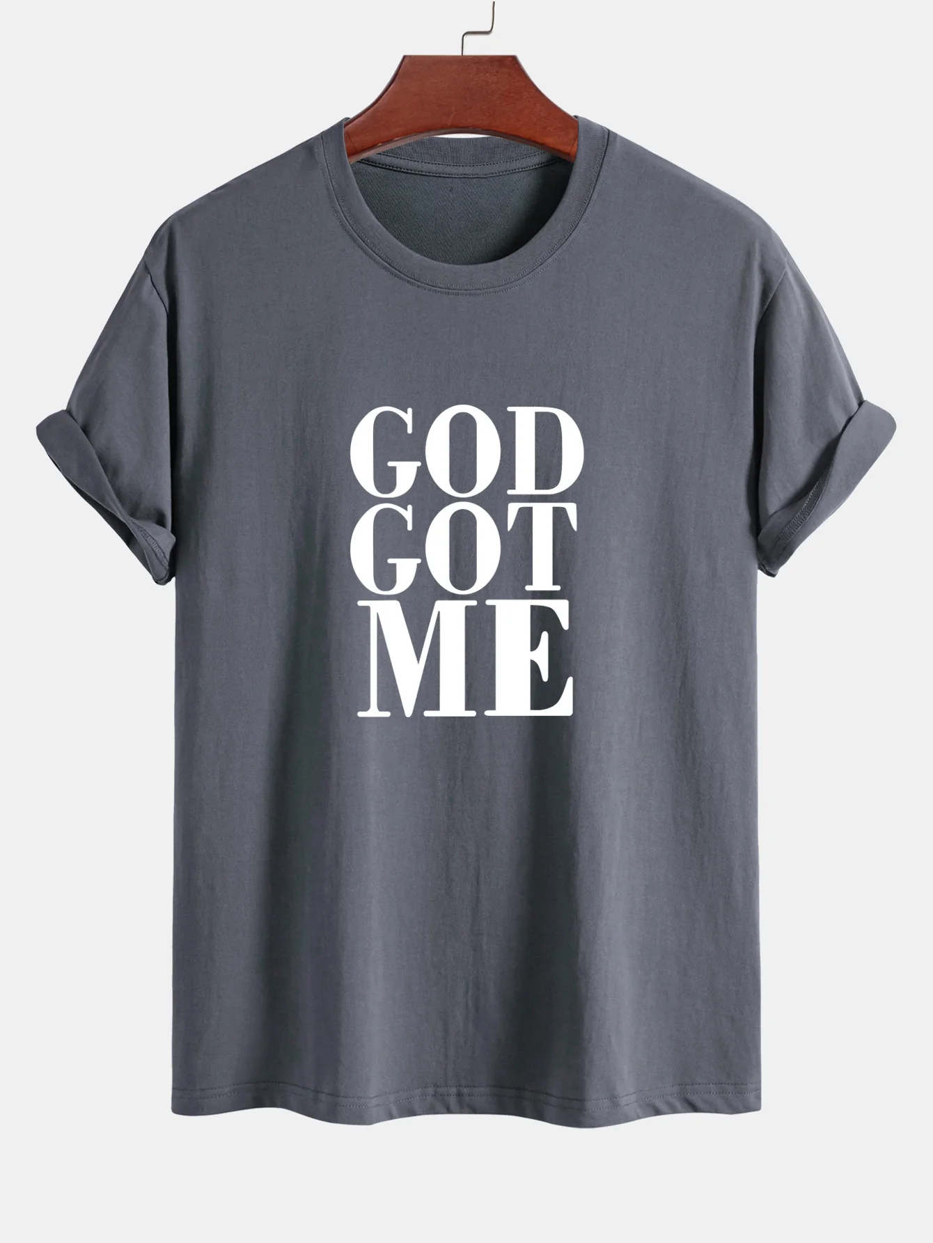 Reguläre Passform God Got Me Print Baumwoll-T-Shirt - Image 9