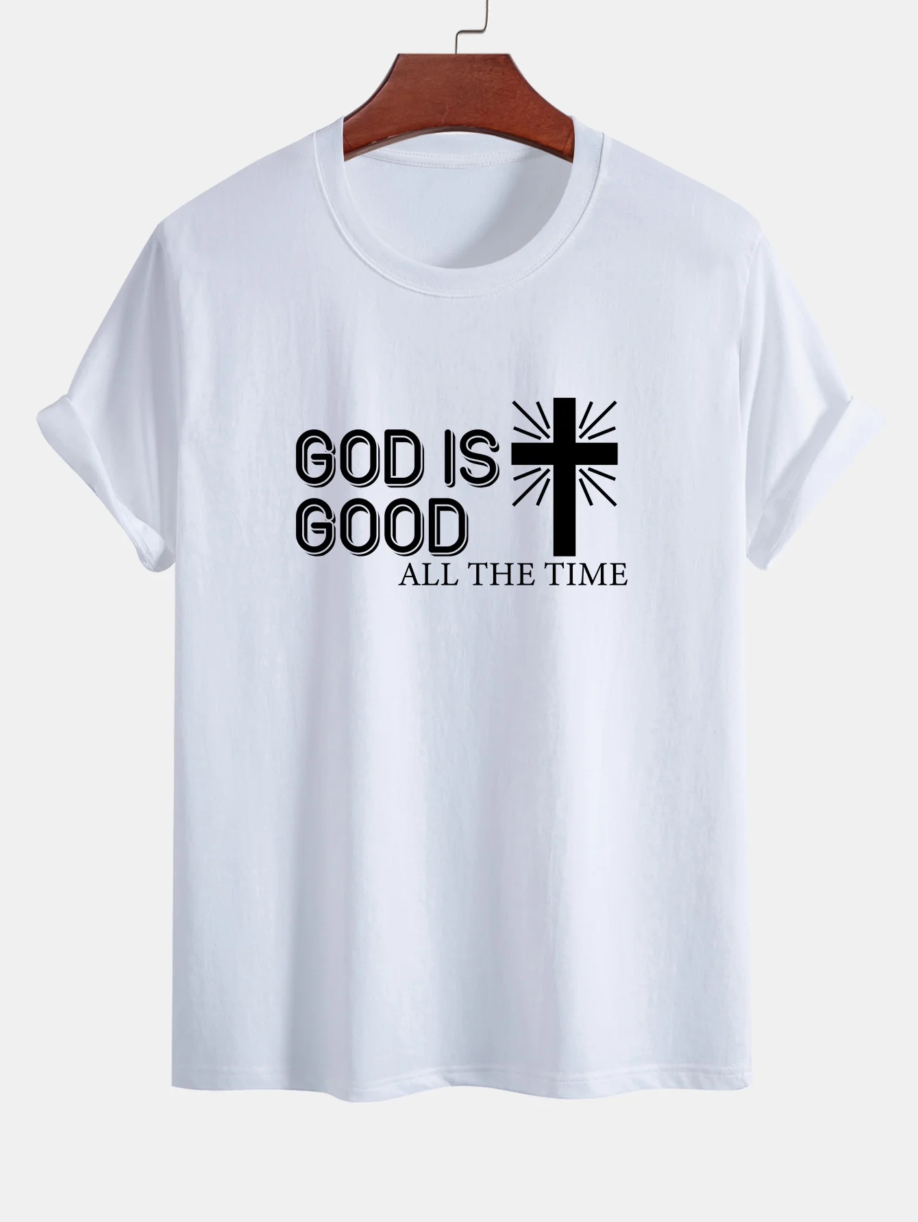 Reguläre Passform Gott ist gut Kreuzdruck Baumwoll-T-Shirt - Image 10
