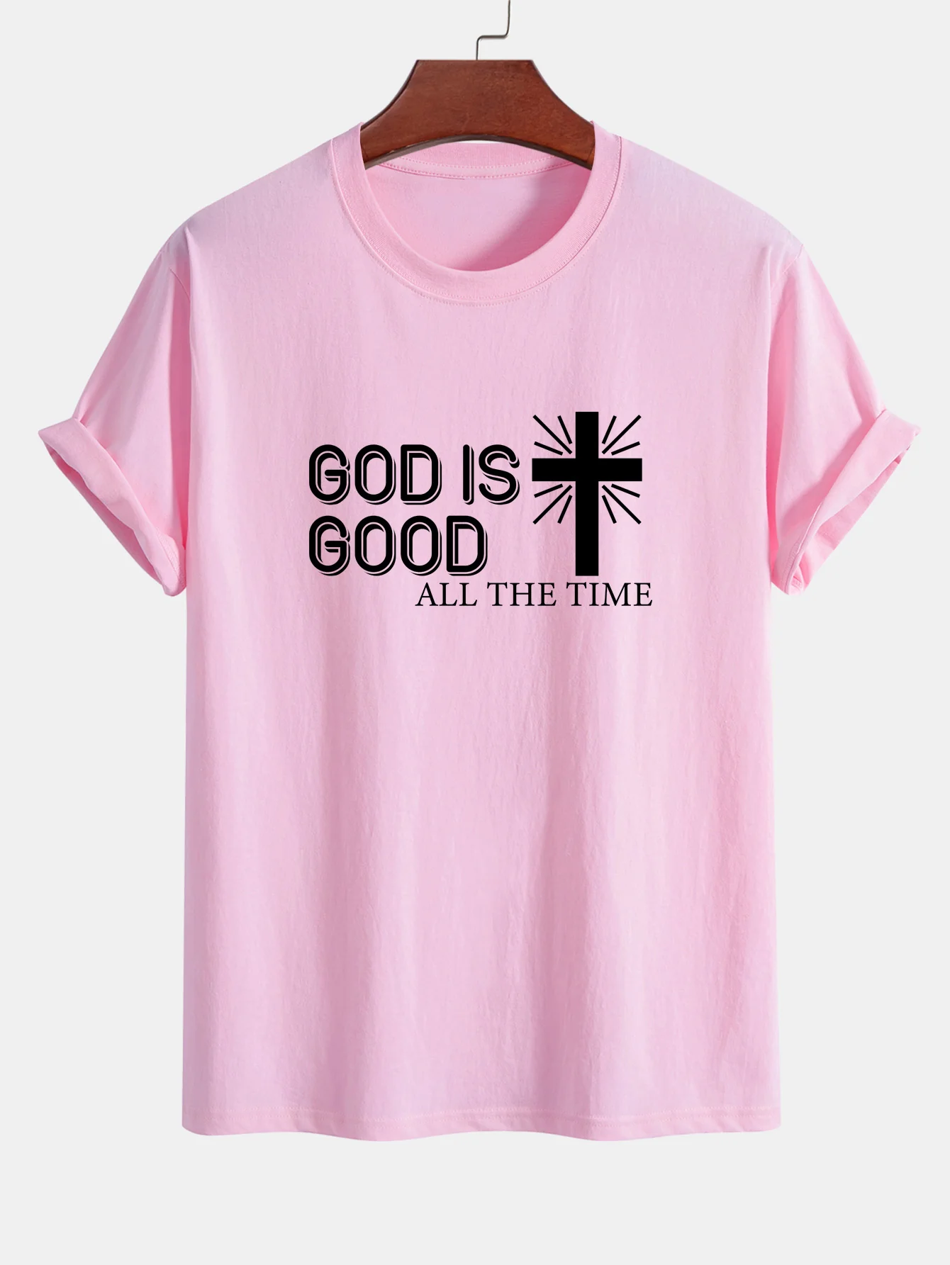 Reguläre Passform Gott ist gut Kreuzdruck Baumwoll-T-Shirt - Image 11
